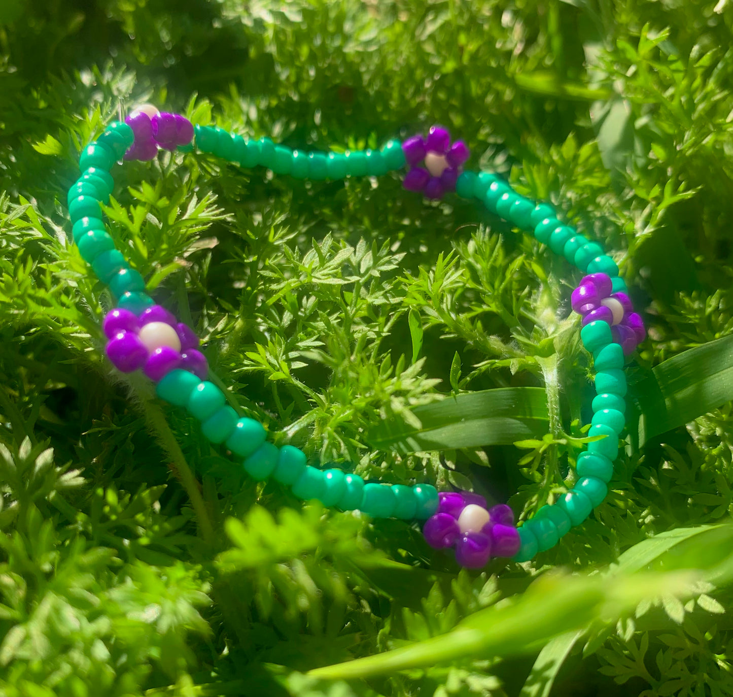 "Violet" Flower-Chain Seed Bead Bracelet