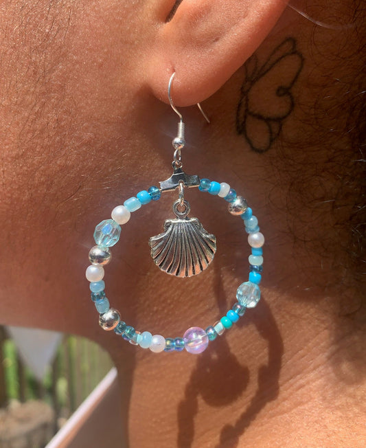 Silver Seashell Large Hoop Earrings