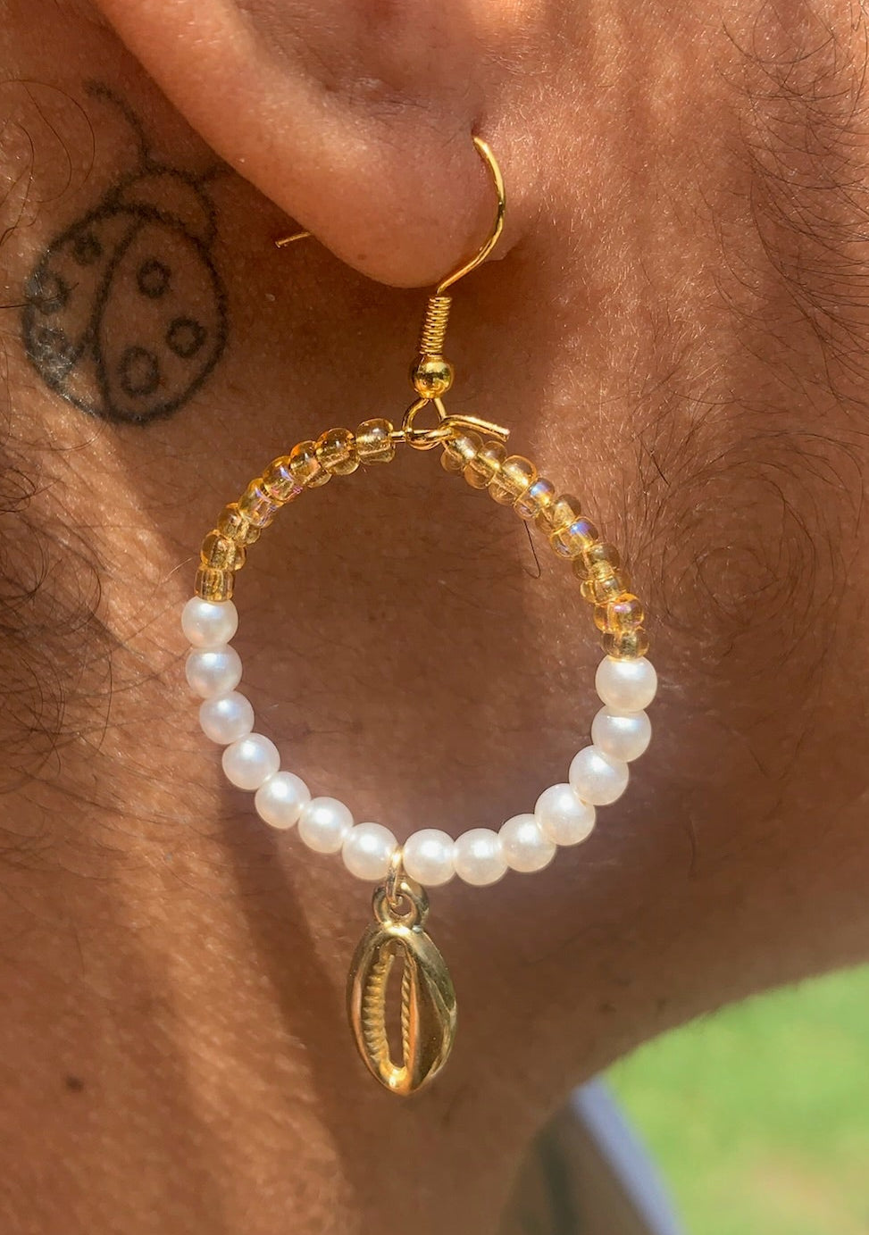 Gold + Pearl Cowrie Shell Earrings