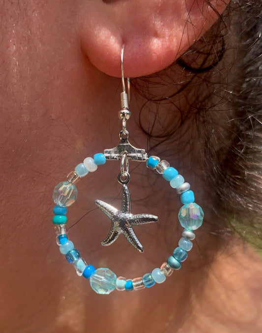Silver Starfish Hoop Earrings