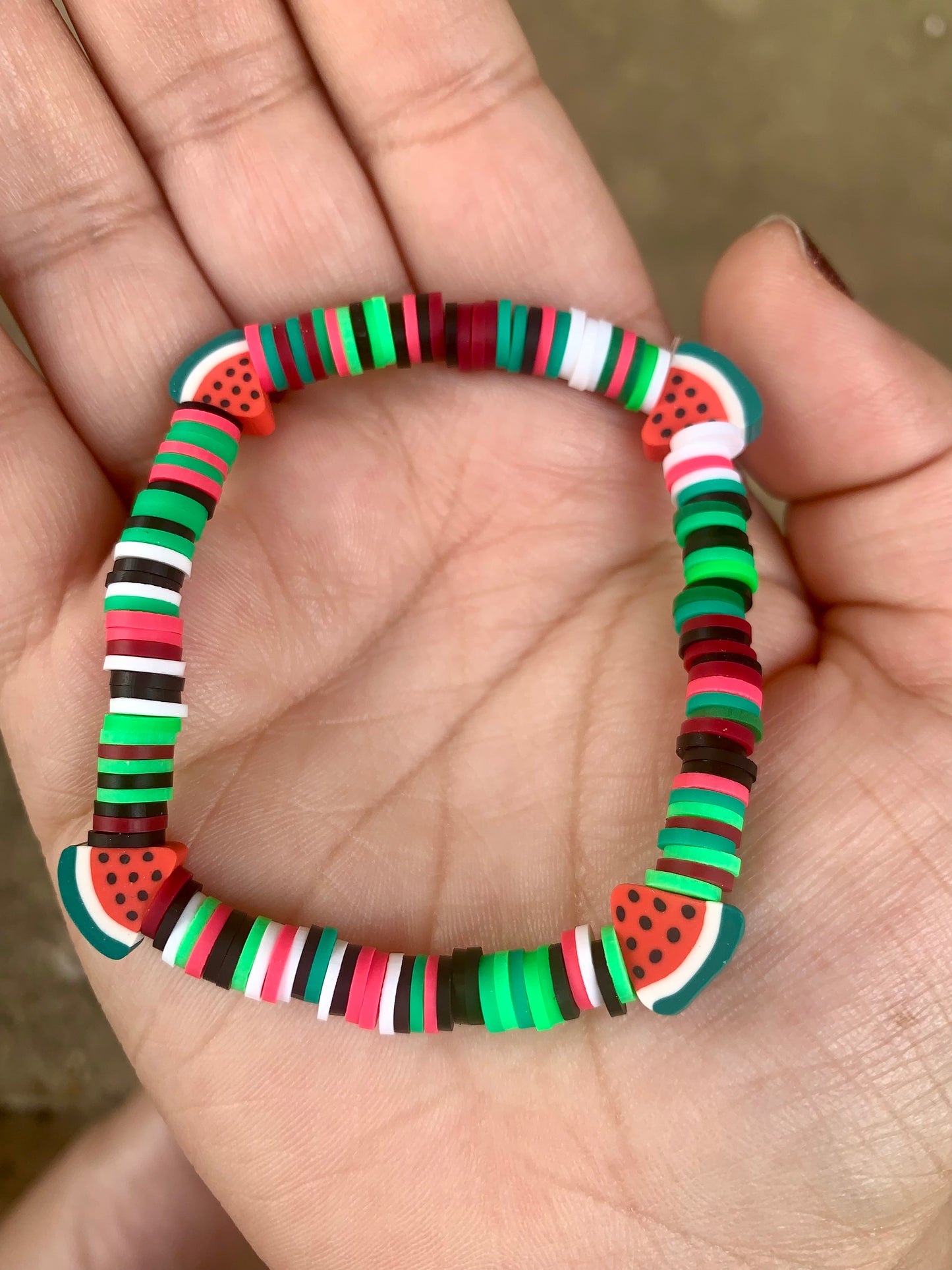 Heishi Bead Bracelet with Watermelon Spacer Beads