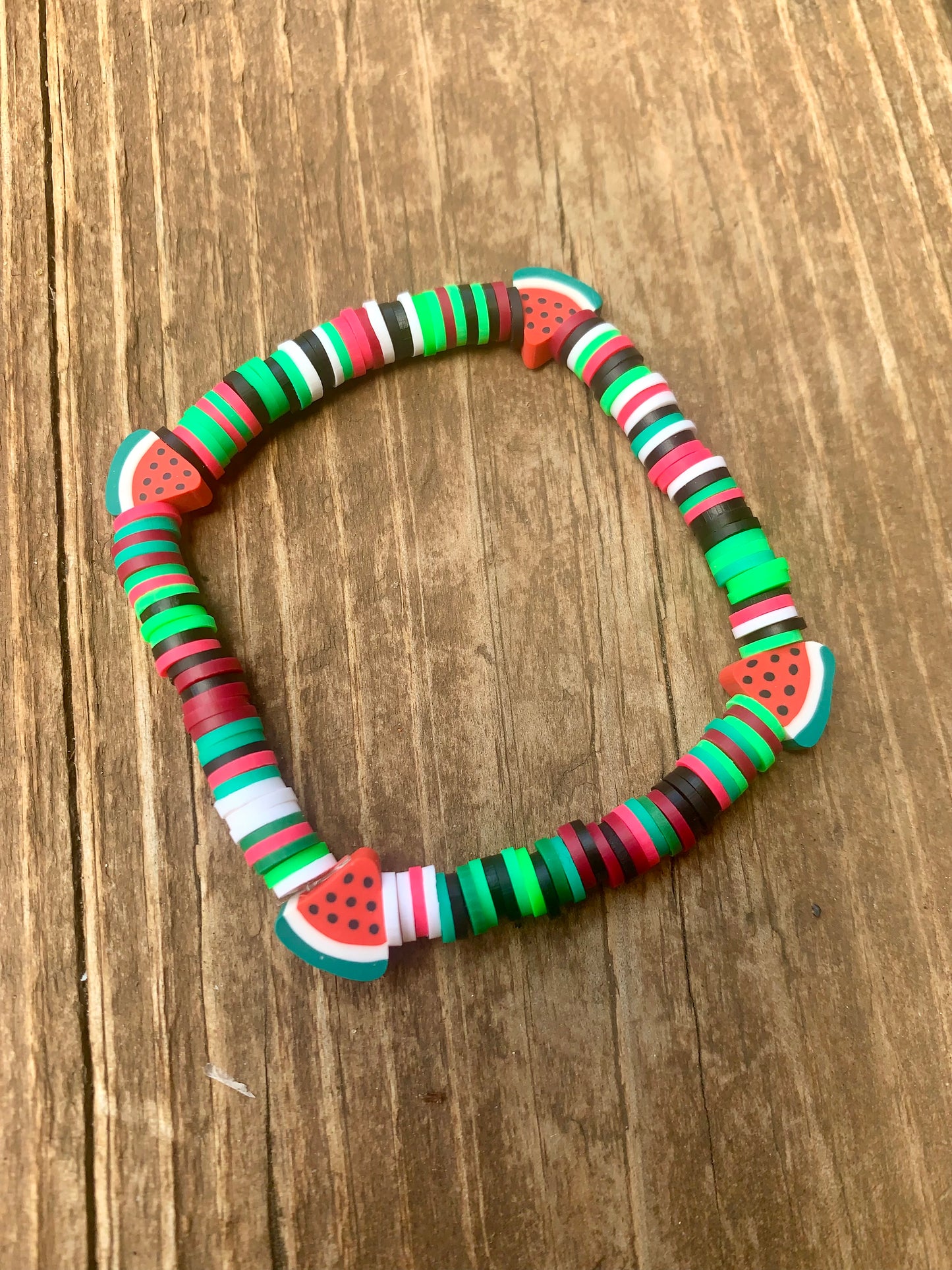 Heishi Bead Bracelet with Watermelon Spacer Beads