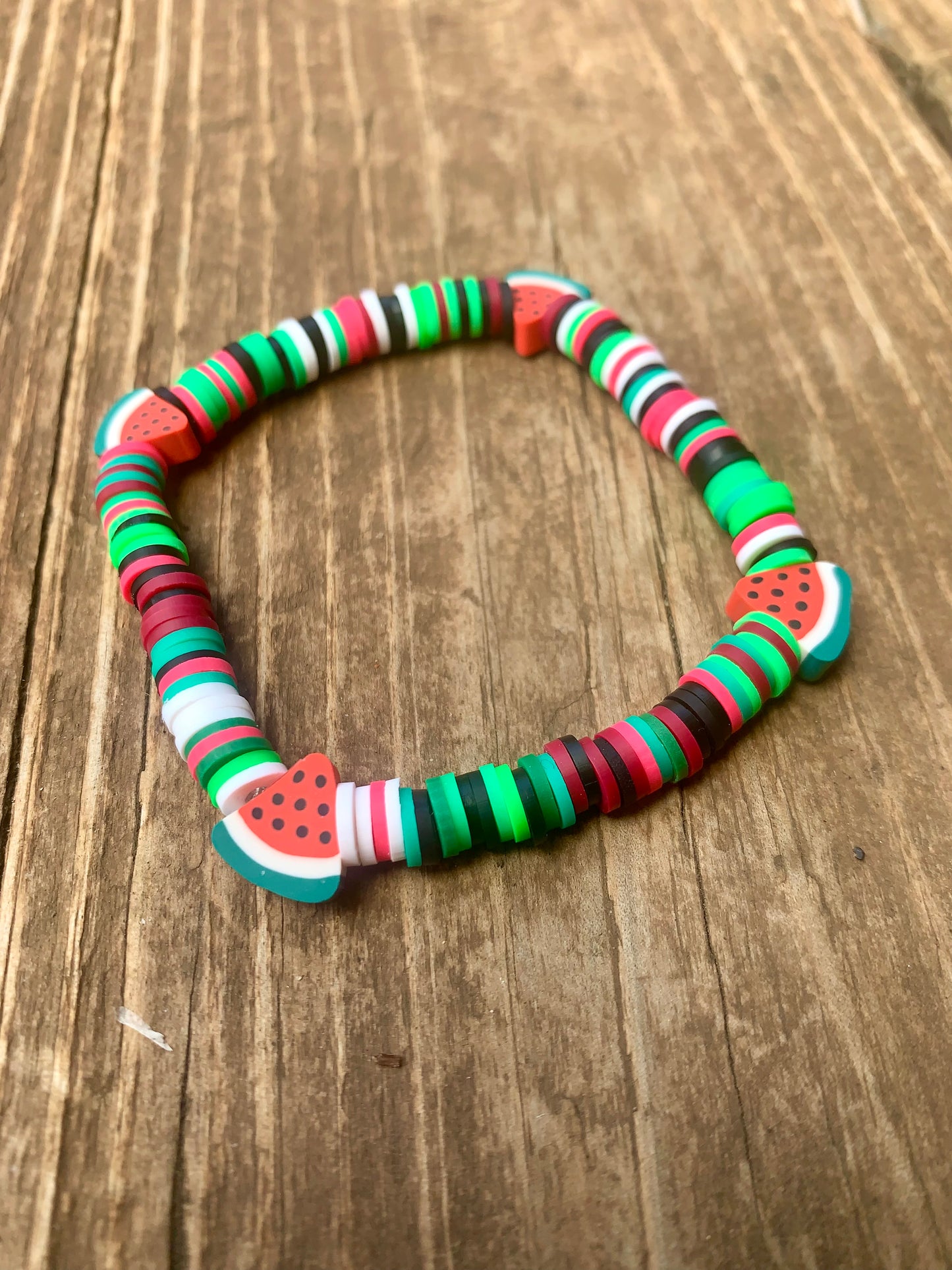 Heishi Bead Bracelet with Watermelon Spacer Beads