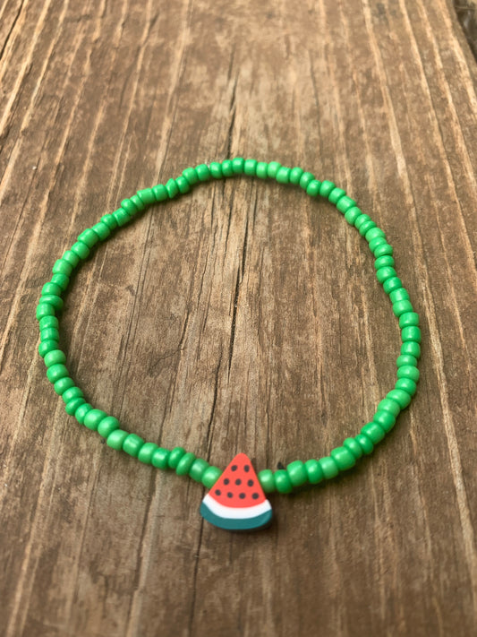 Seed Bead Bracelet with Single Watermelon Spacer Bead