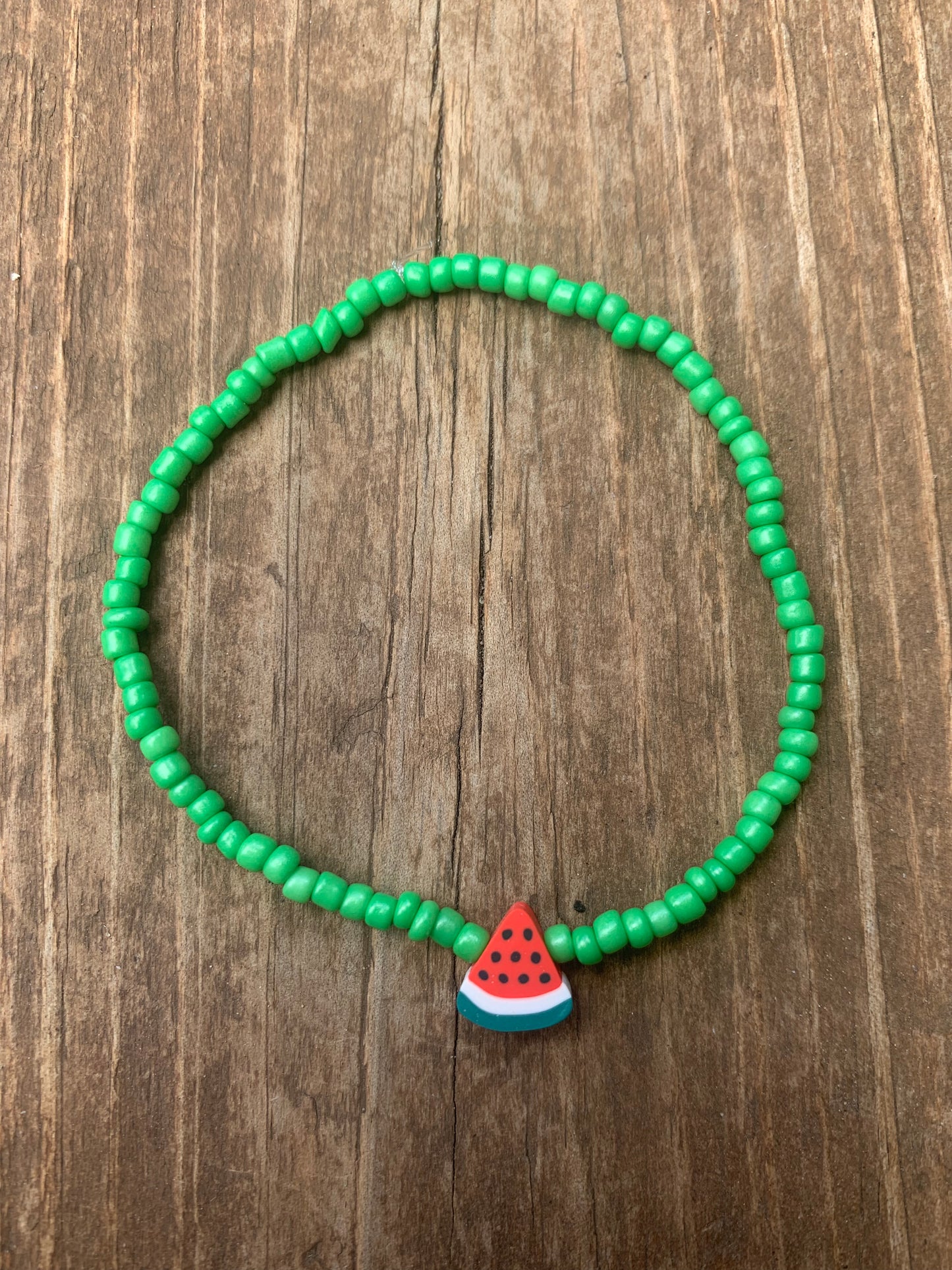 Seed Bead Bracelet with Single Watermelon Spacer Bead