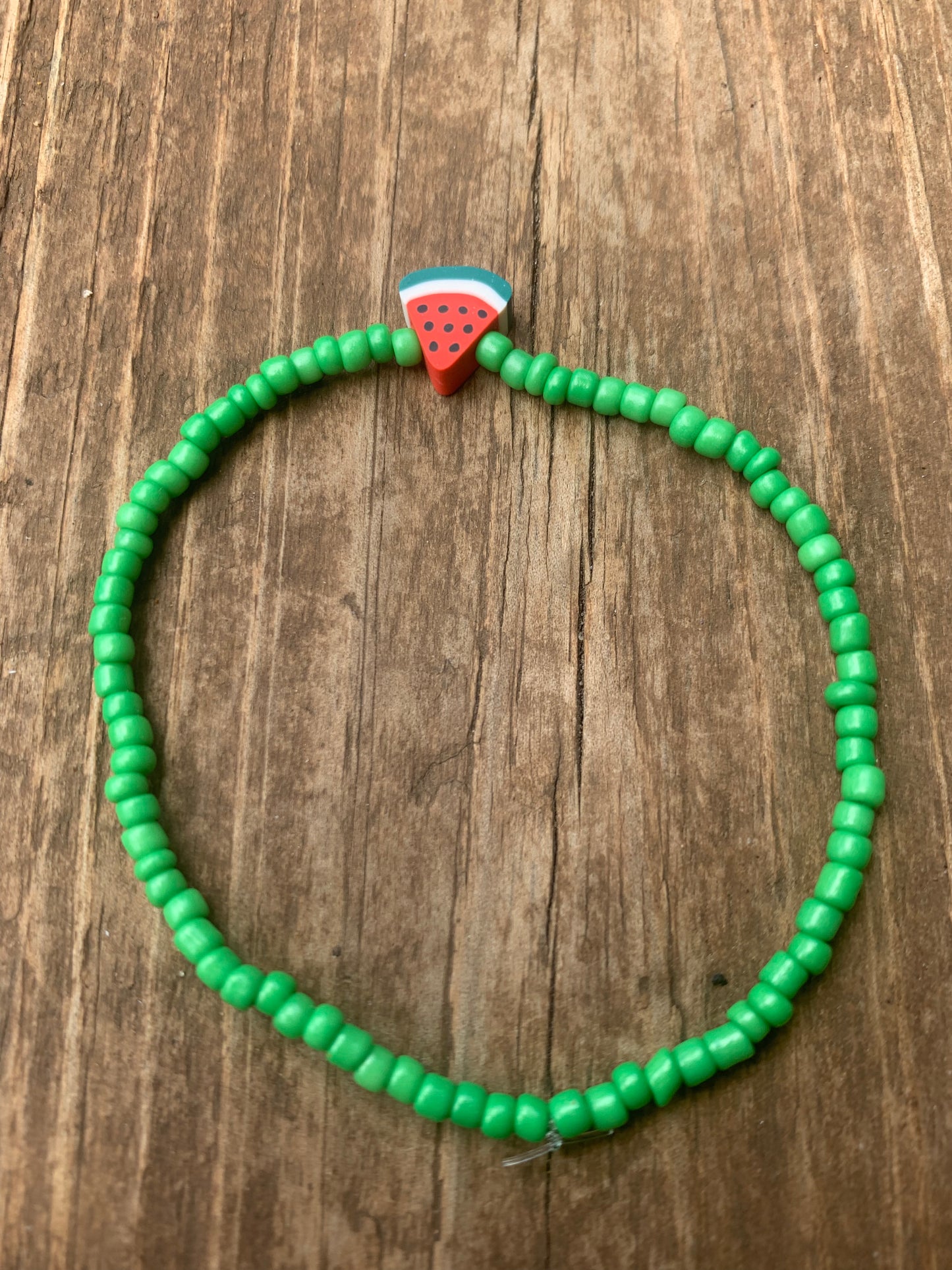 Seed Bead Bracelet with Single Watermelon Spacer Bead