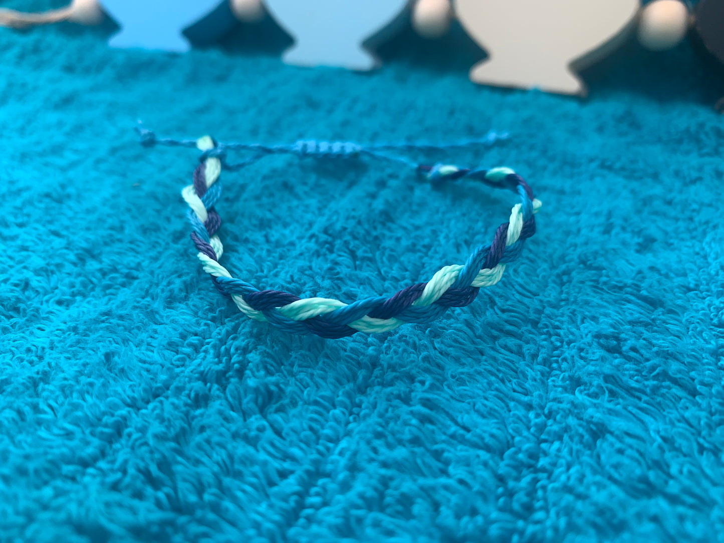 Blue Braided Wax Cord Bracelet