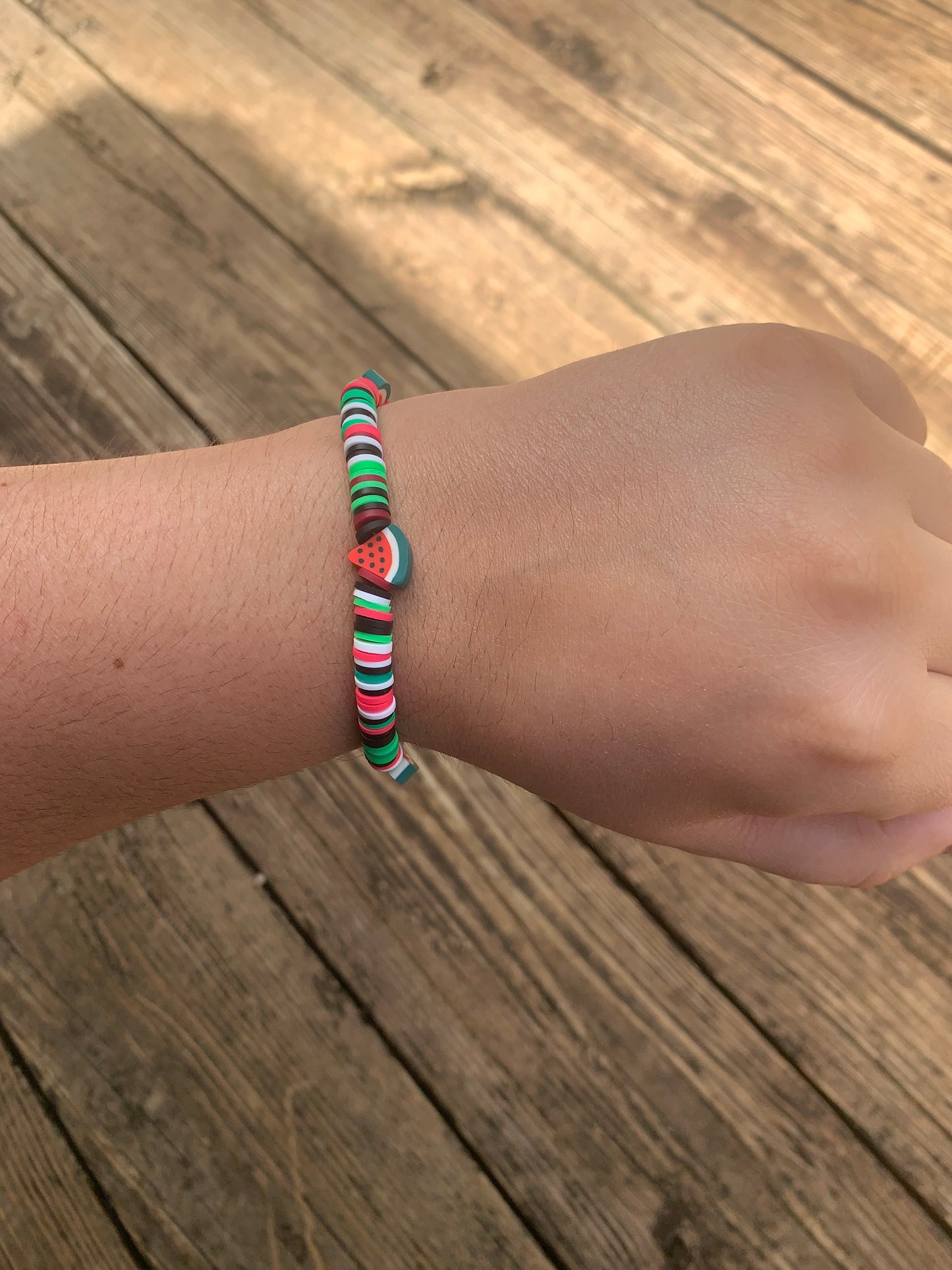 Heishi Bead Bracelet with Watermelon Spacer Beads