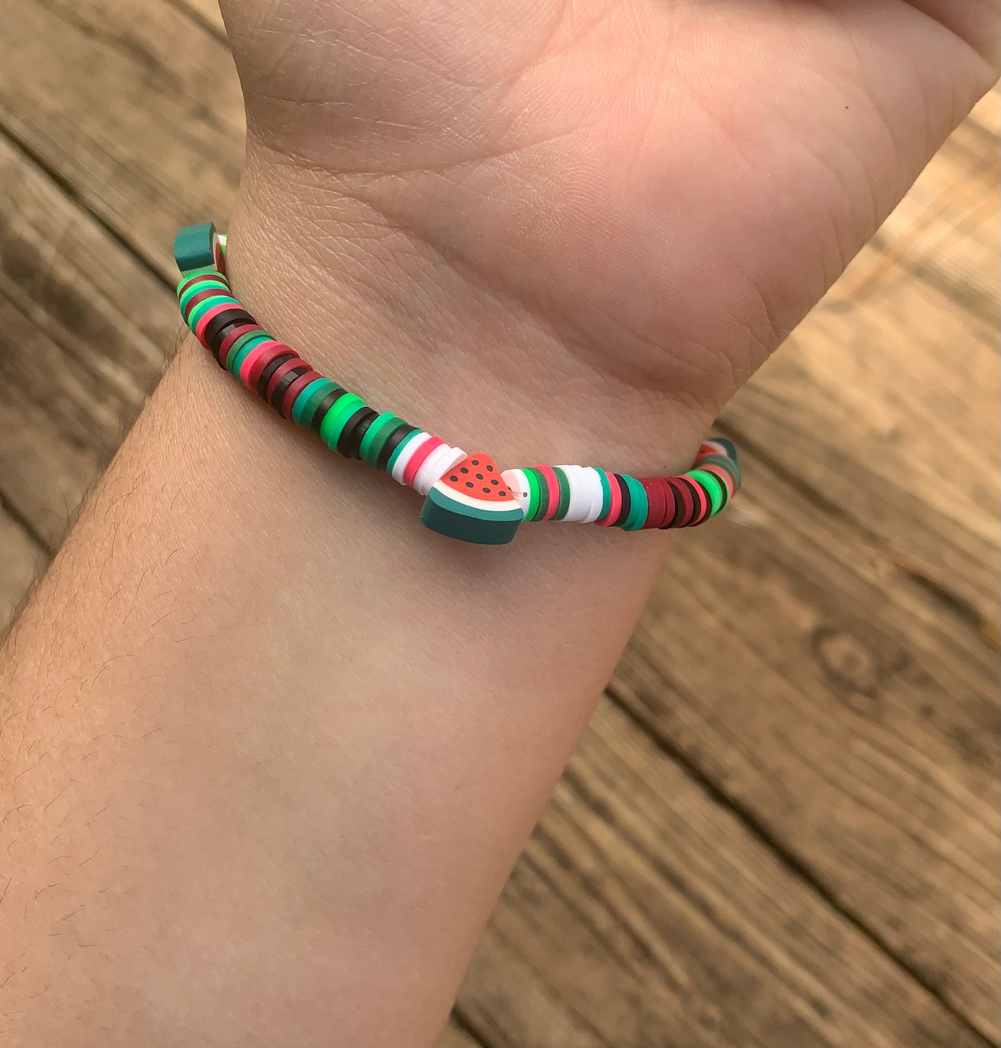 Heishi Bead Bracelet with Watermelon Spacer Beads