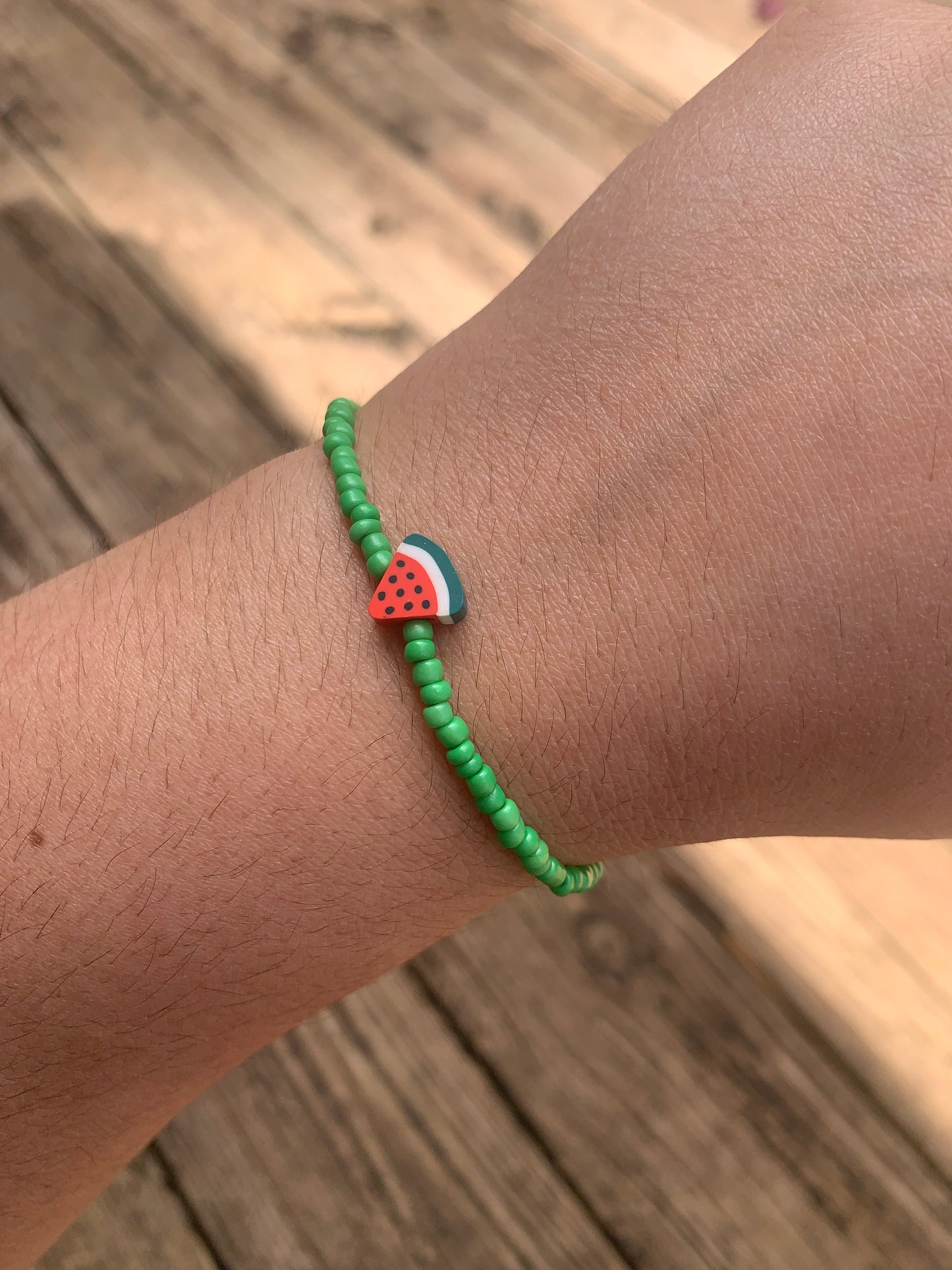 Seed Bead Bracelet with Single Watermelon Spacer Bead