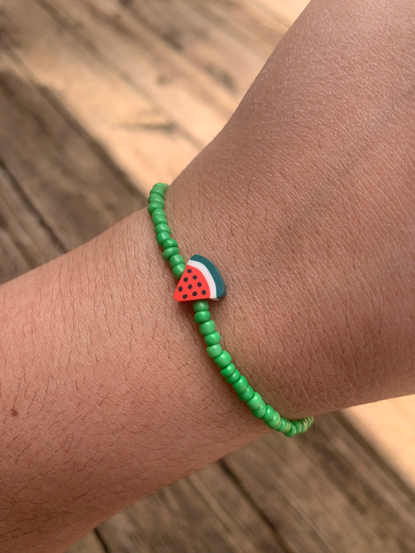 Seed Bead Bracelet with Single Watermelon Spacer Bead