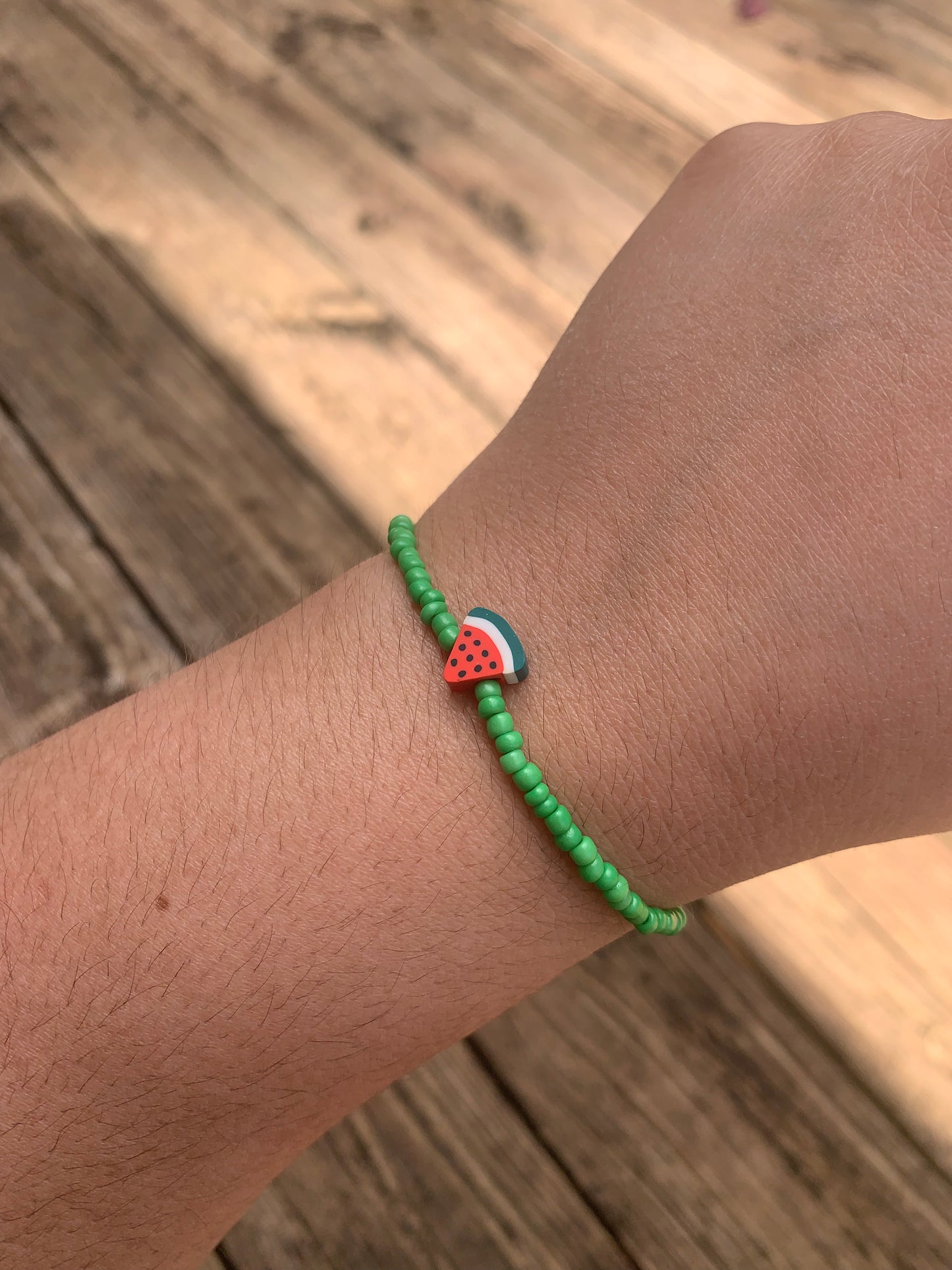 Seed Bead Bracelet with Single Watermelon Spacer Bead