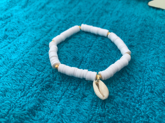 Cowrie Shell Charm Heishi Bead Bracelet