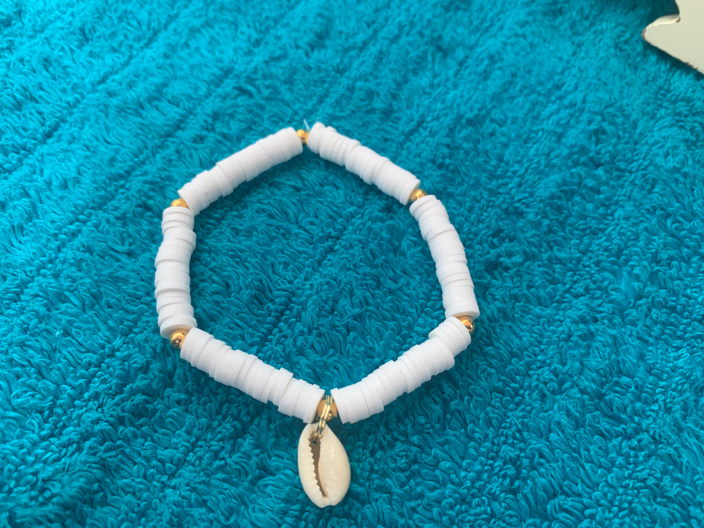 Cowrie Shell Charm Heishi Bead Bracelet