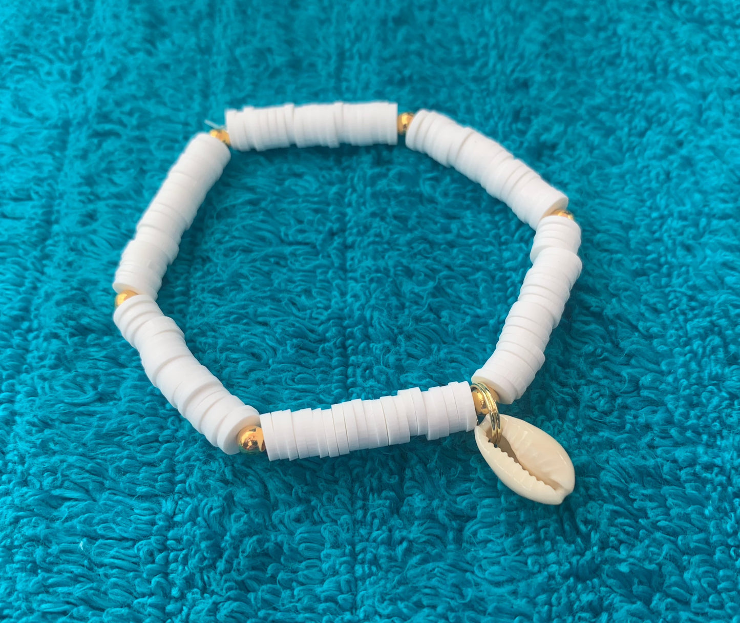 Cowrie Shell Charm Heishi Bead Bracelet