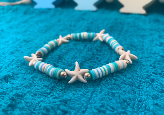 Multi-Starfish Spacer Heishi Bead Bracelet