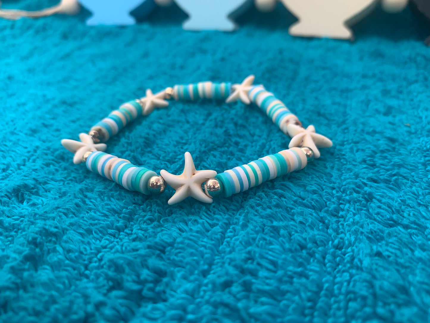 Multi-Starfish Spacer Heishi Bead Bracelet