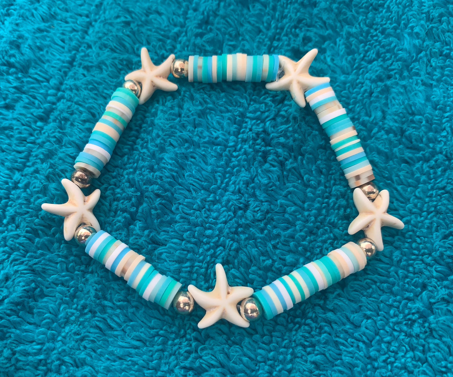 Multi-Starfish Spacer Heishi Bead Bracelet