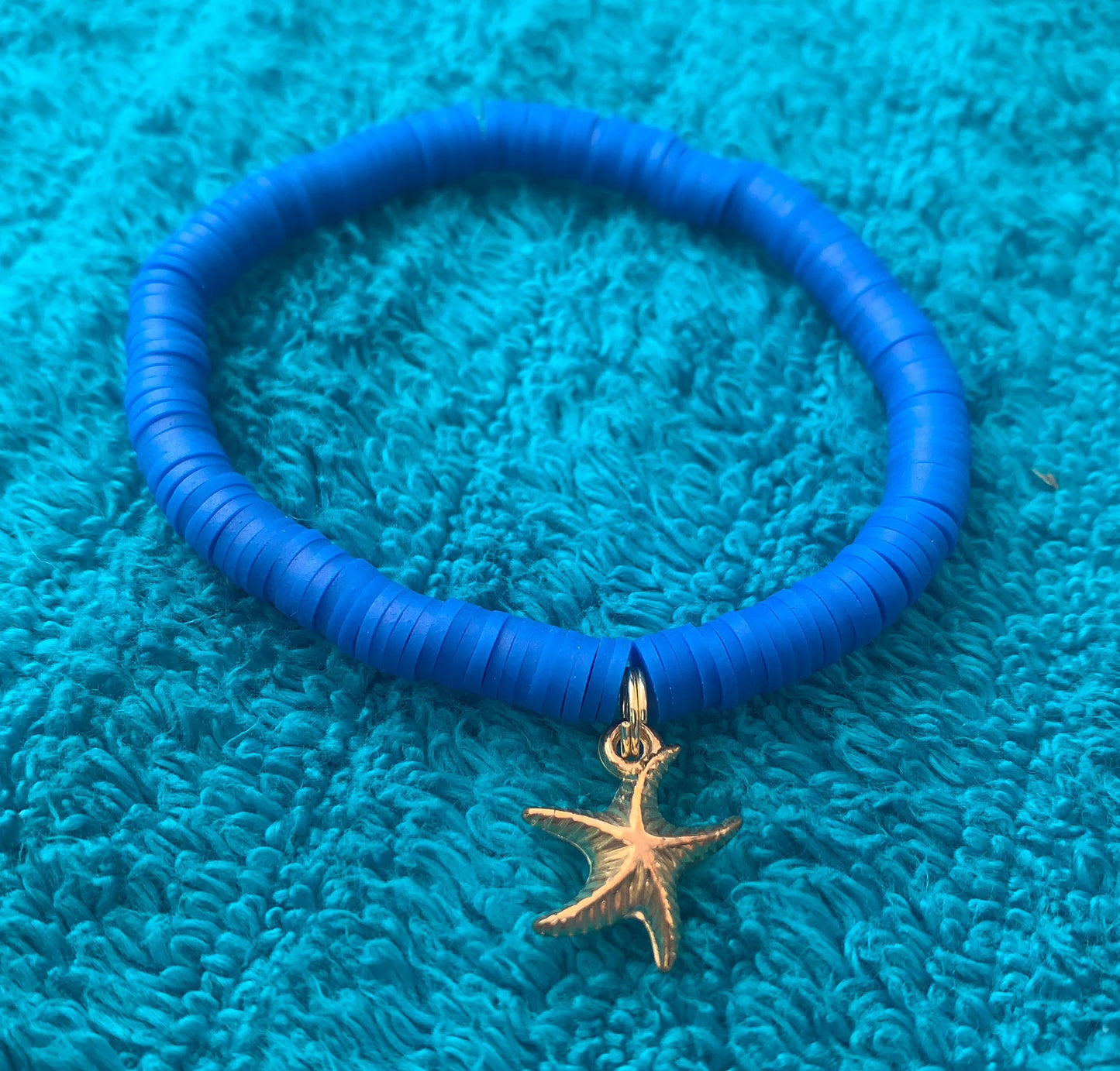 Gold Starfish Charm Heishi Bead Bracelet