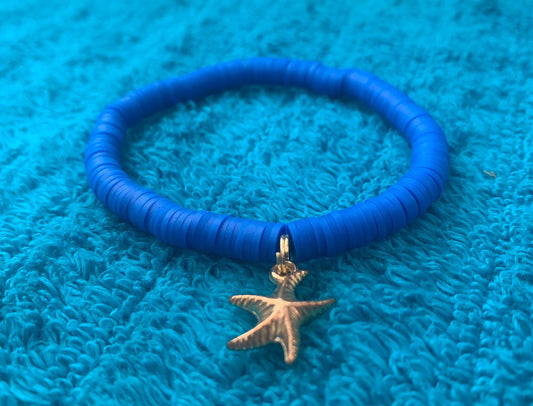 Gold Starfish Charm Heishi Bead Bracelet