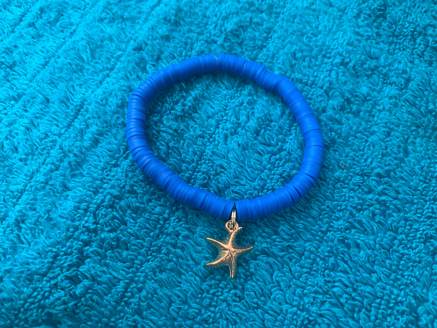 Gold Starfish Charm Heishi Bead Bracelet