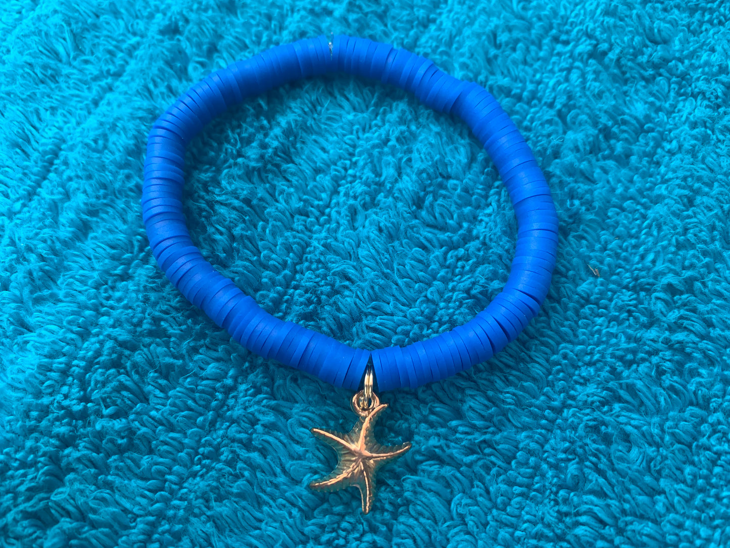 Gold Starfish Charm Heishi Bead Bracelet