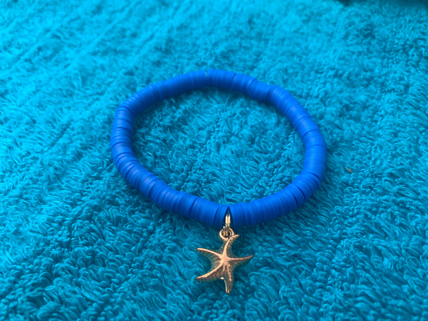 Gold Starfish Charm Heishi Bead Bracelet