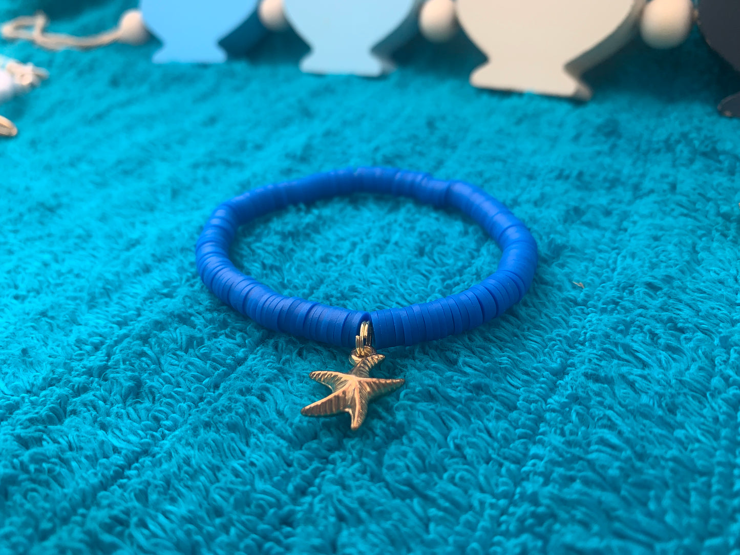 Gold Starfish Charm Heishi Bead Bracelet