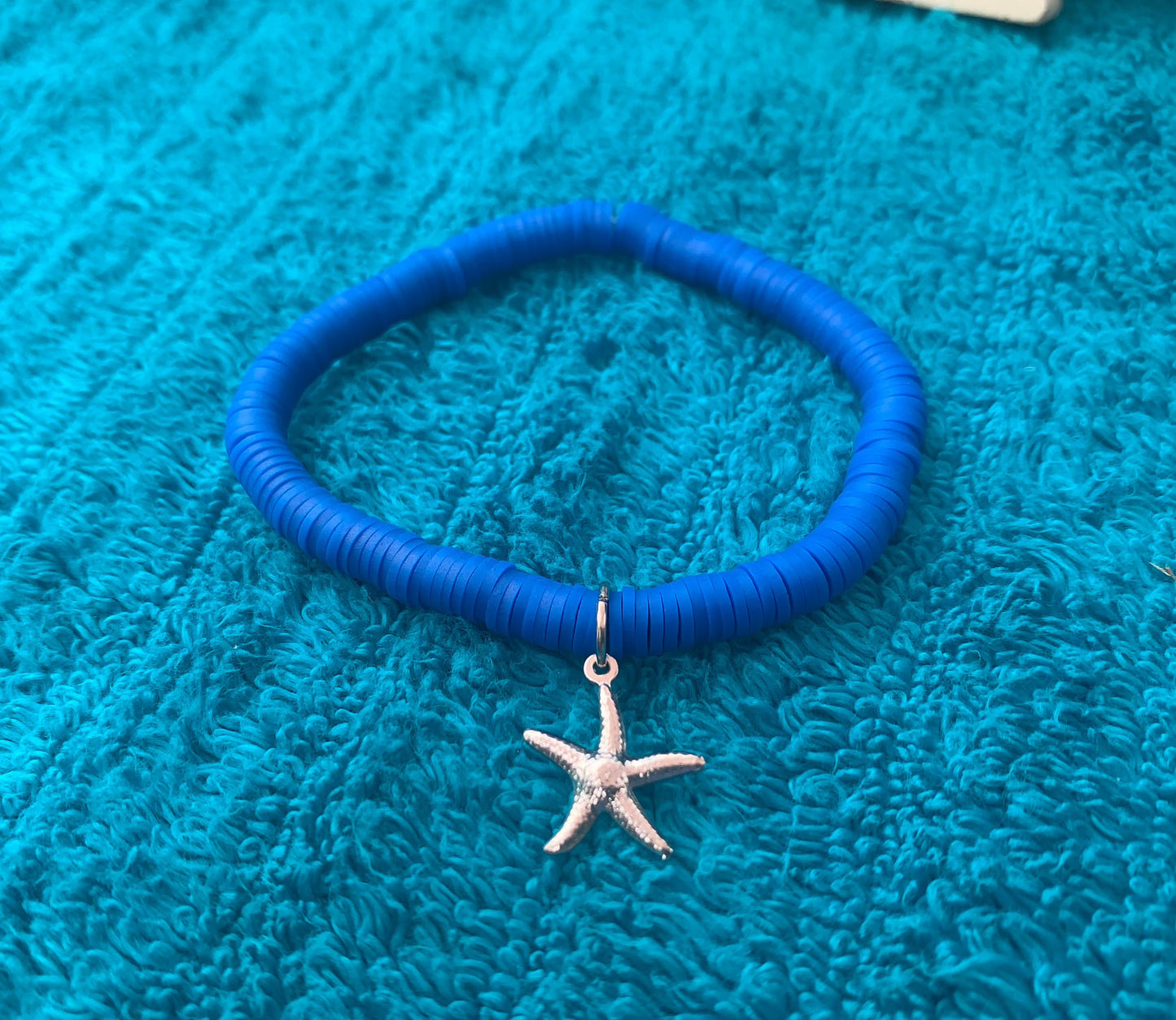 Silver Starfish Charm Heishi Bead Bracelet