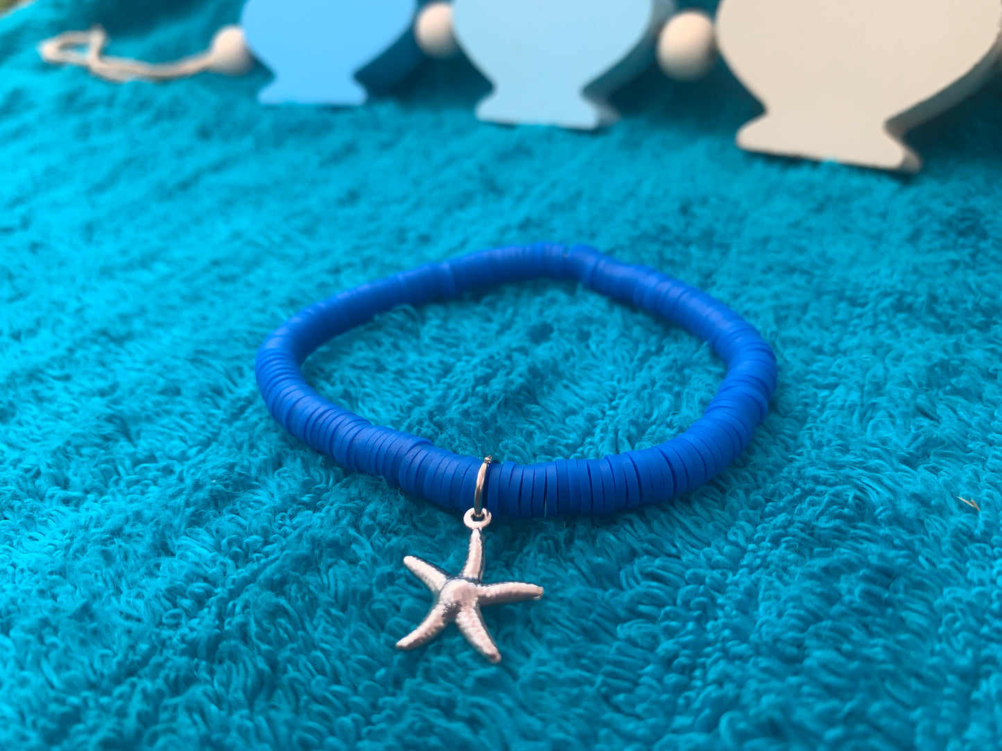 Silver Starfish Charm Heishi Bead Bracelet