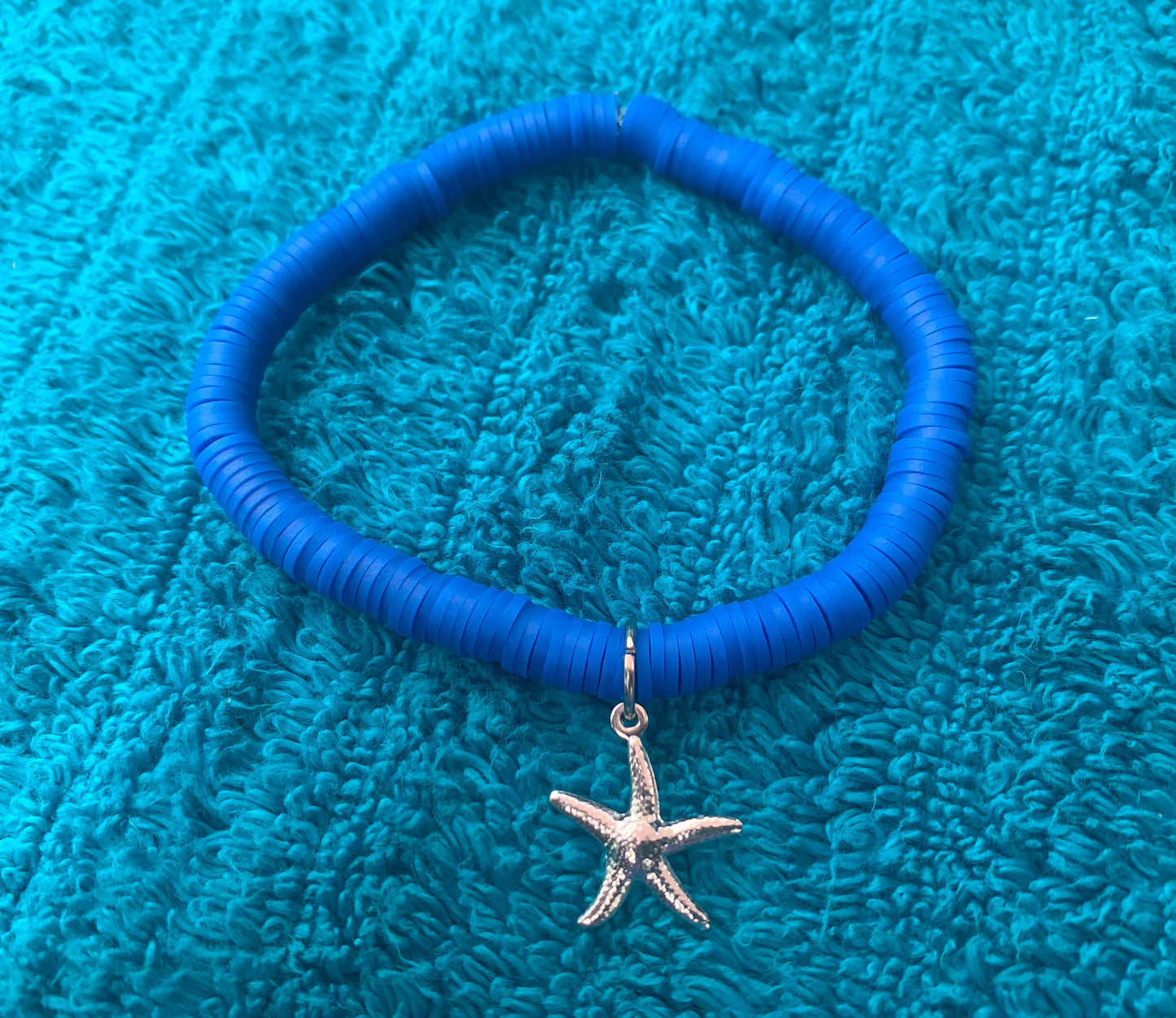 Silver Starfish Charm Heishi Bead Bracelet