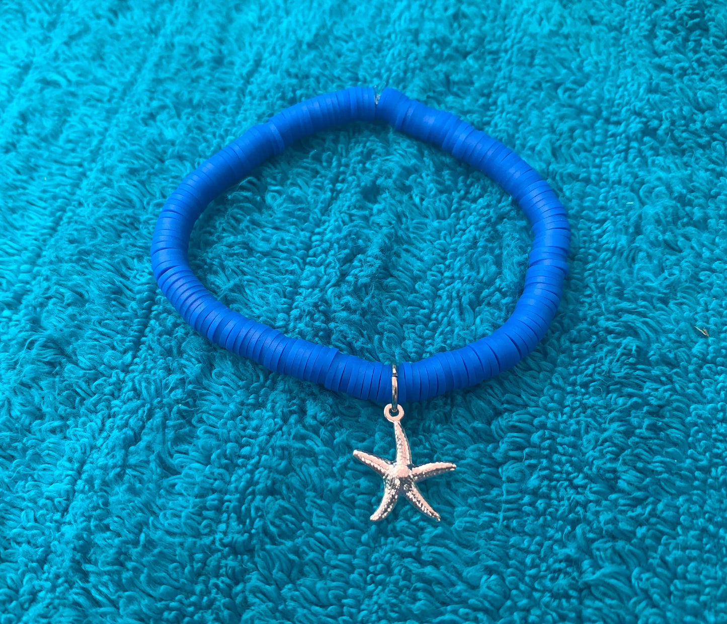 Silver Starfish Charm Heishi Bead Bracelet