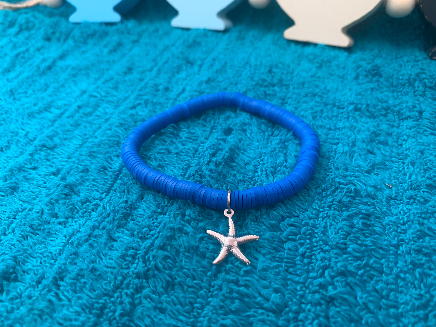 Silver Starfish Charm Heishi Bead Bracelet