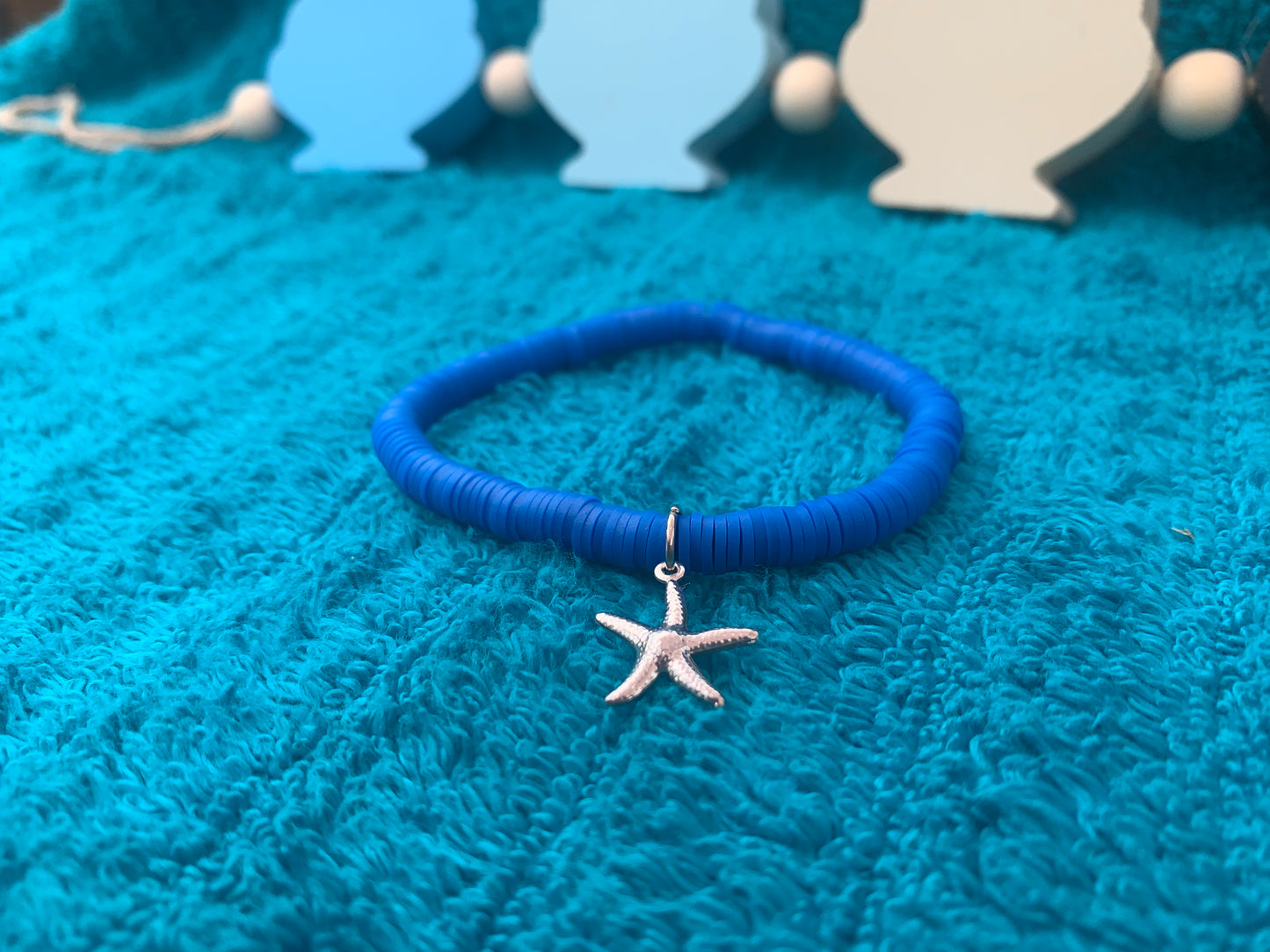 Silver Starfish Charm Heishi Bead Bracelet