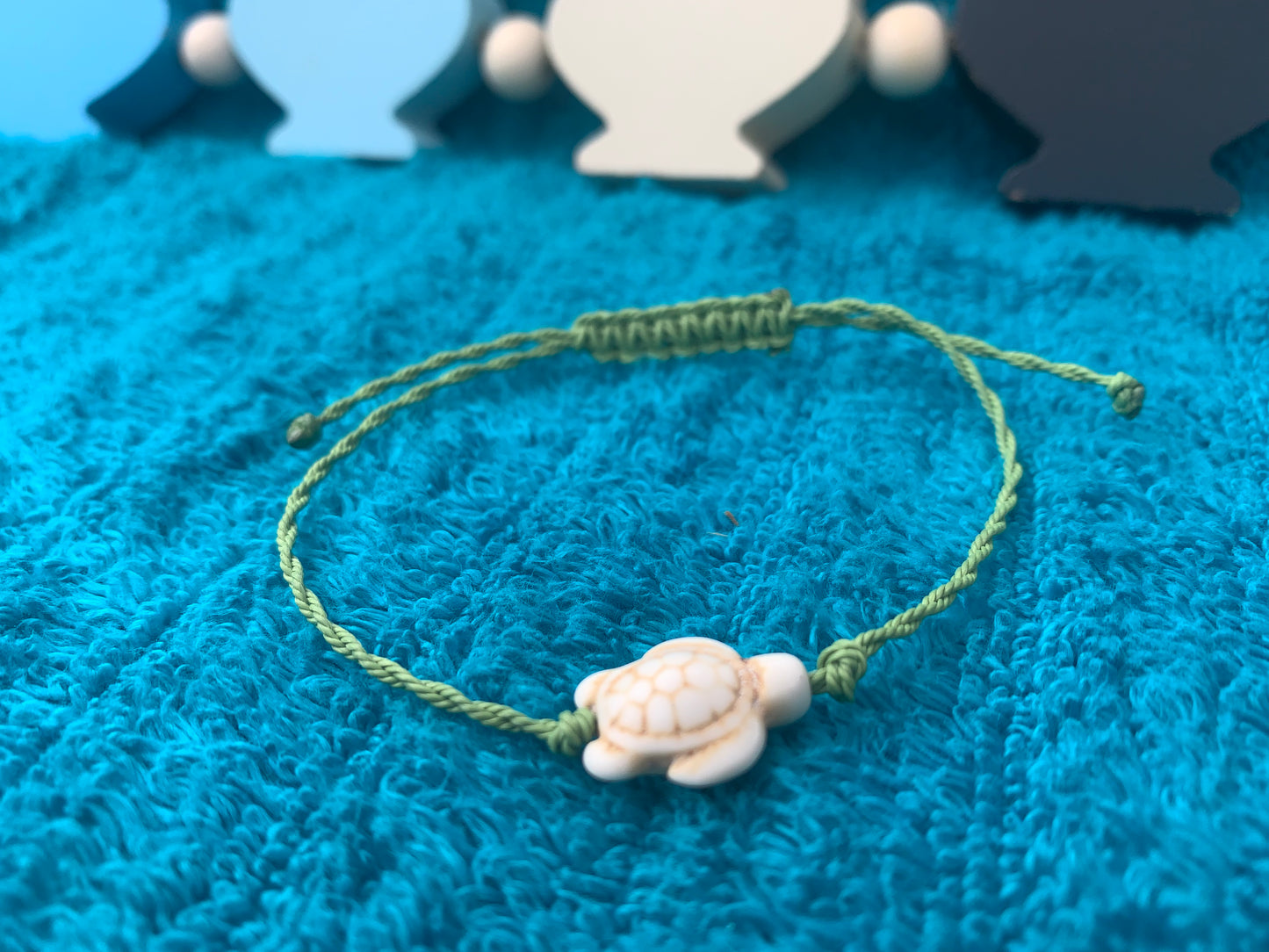 Turtle Charm Wax Cord Bracelet