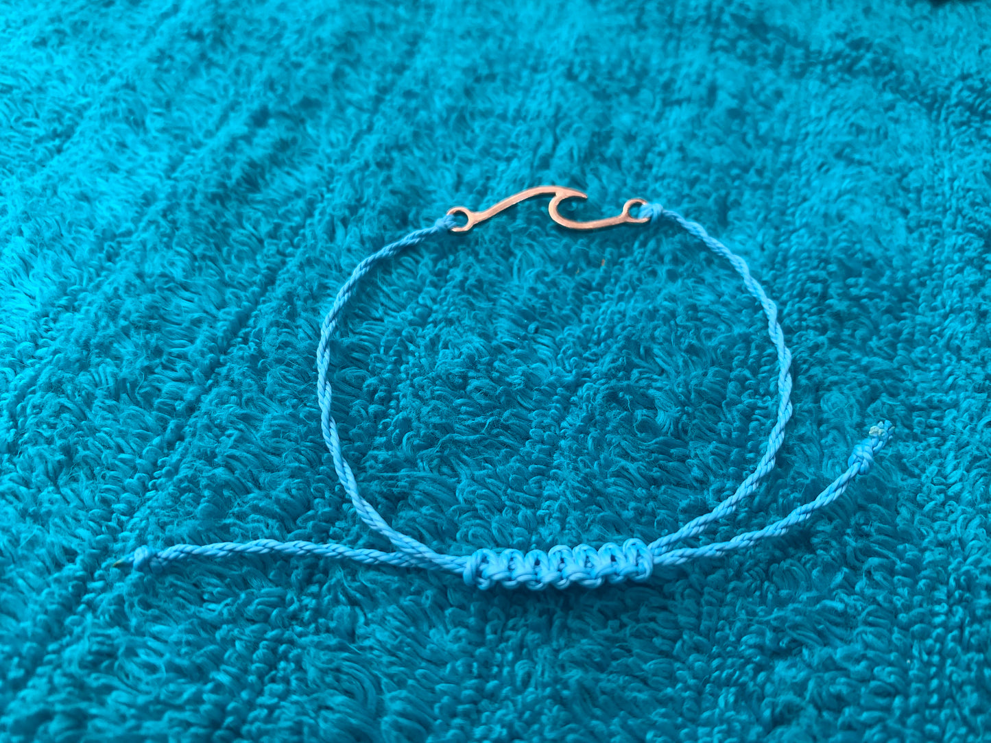 Silver Wave Charm Wax Cord Bracelet