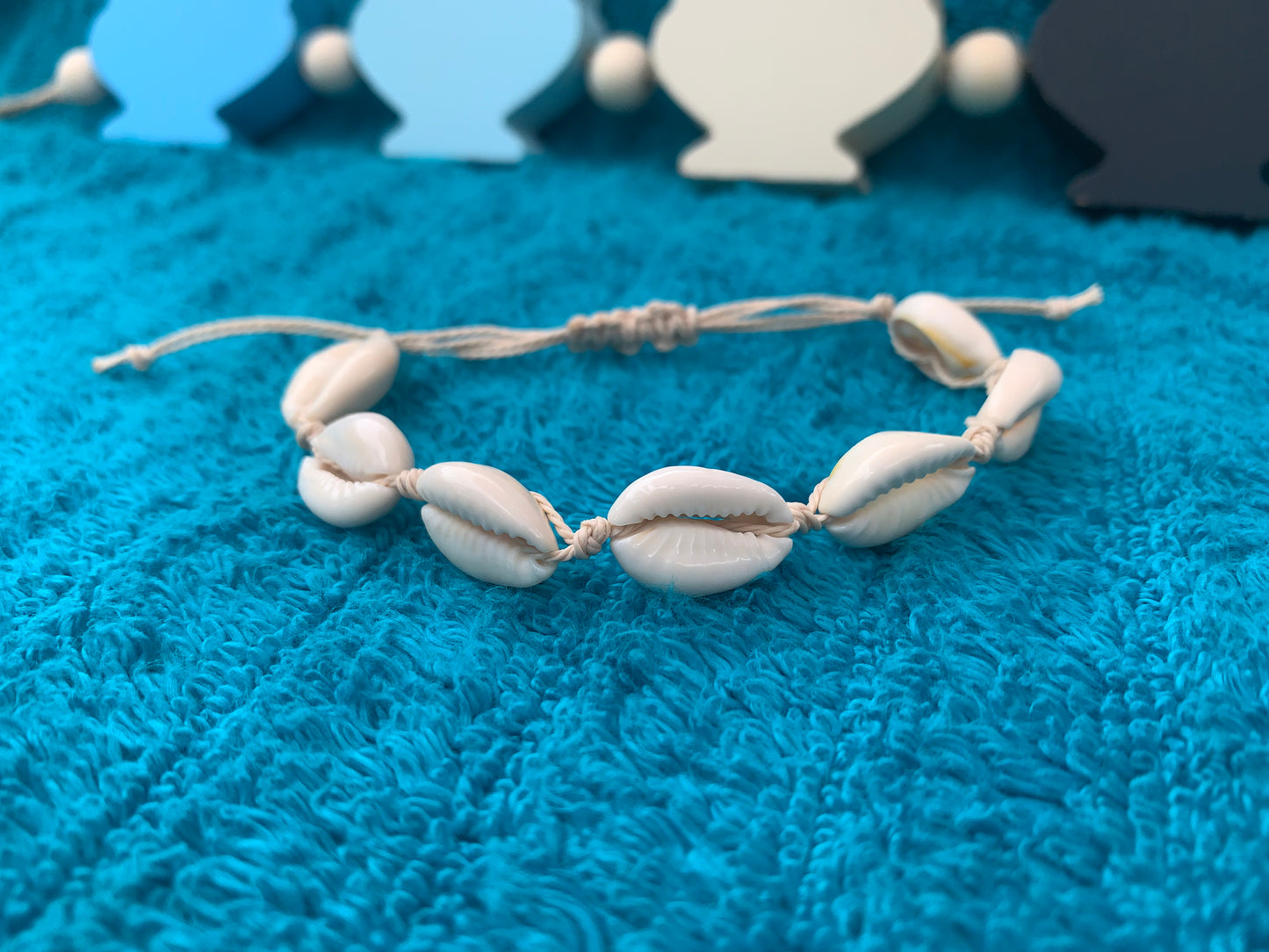 Cowrie Shell Wax Cord Drawstring Bracelet