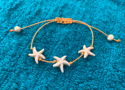 Single Strand Triple Starfish Wax Cord Bracelet