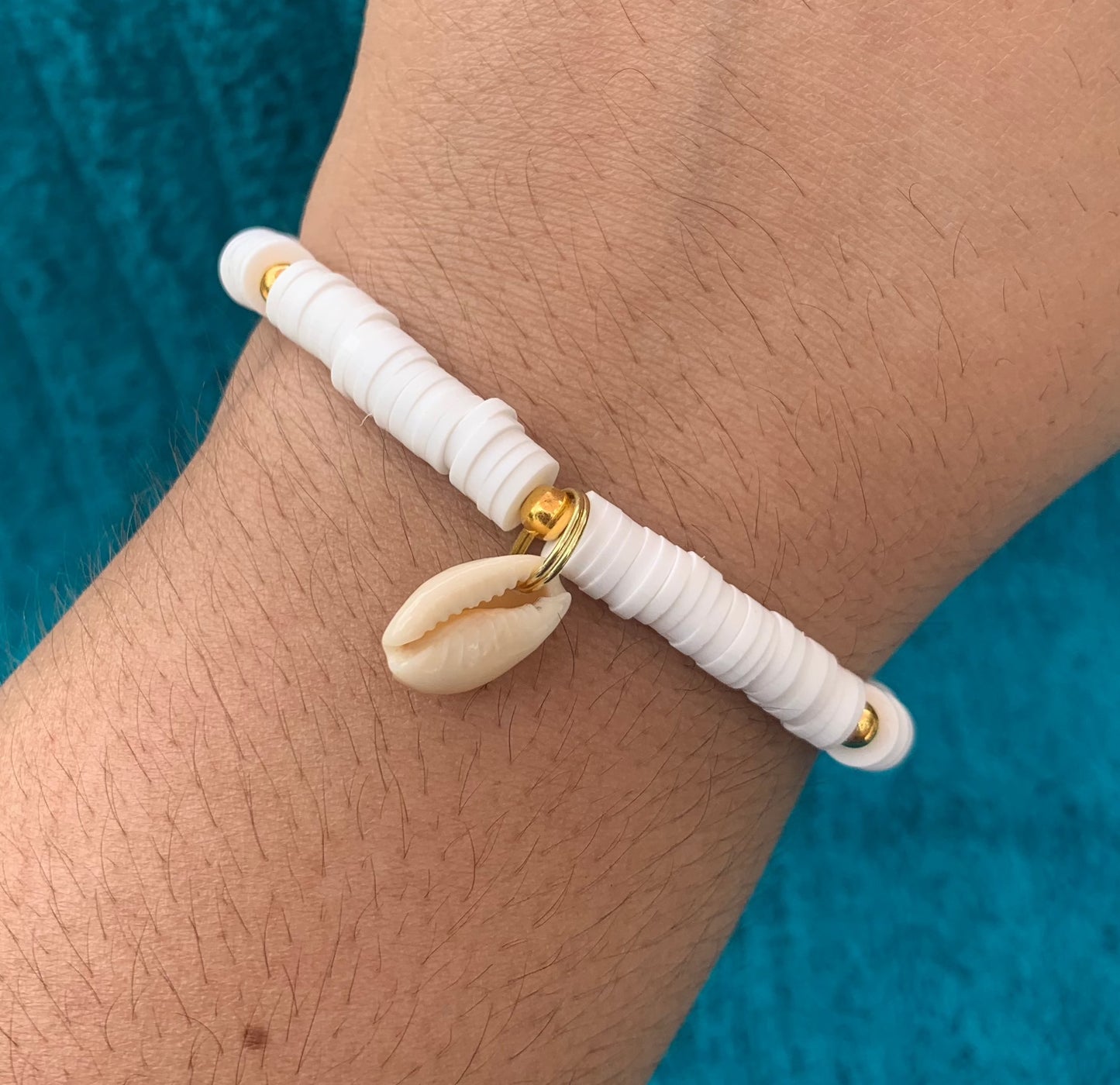 Cowrie Shell Charm Heishi Bead Bracelet