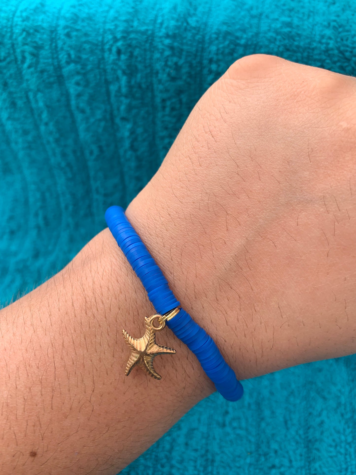 Gold Starfish Charm Heishi Bead Bracelet