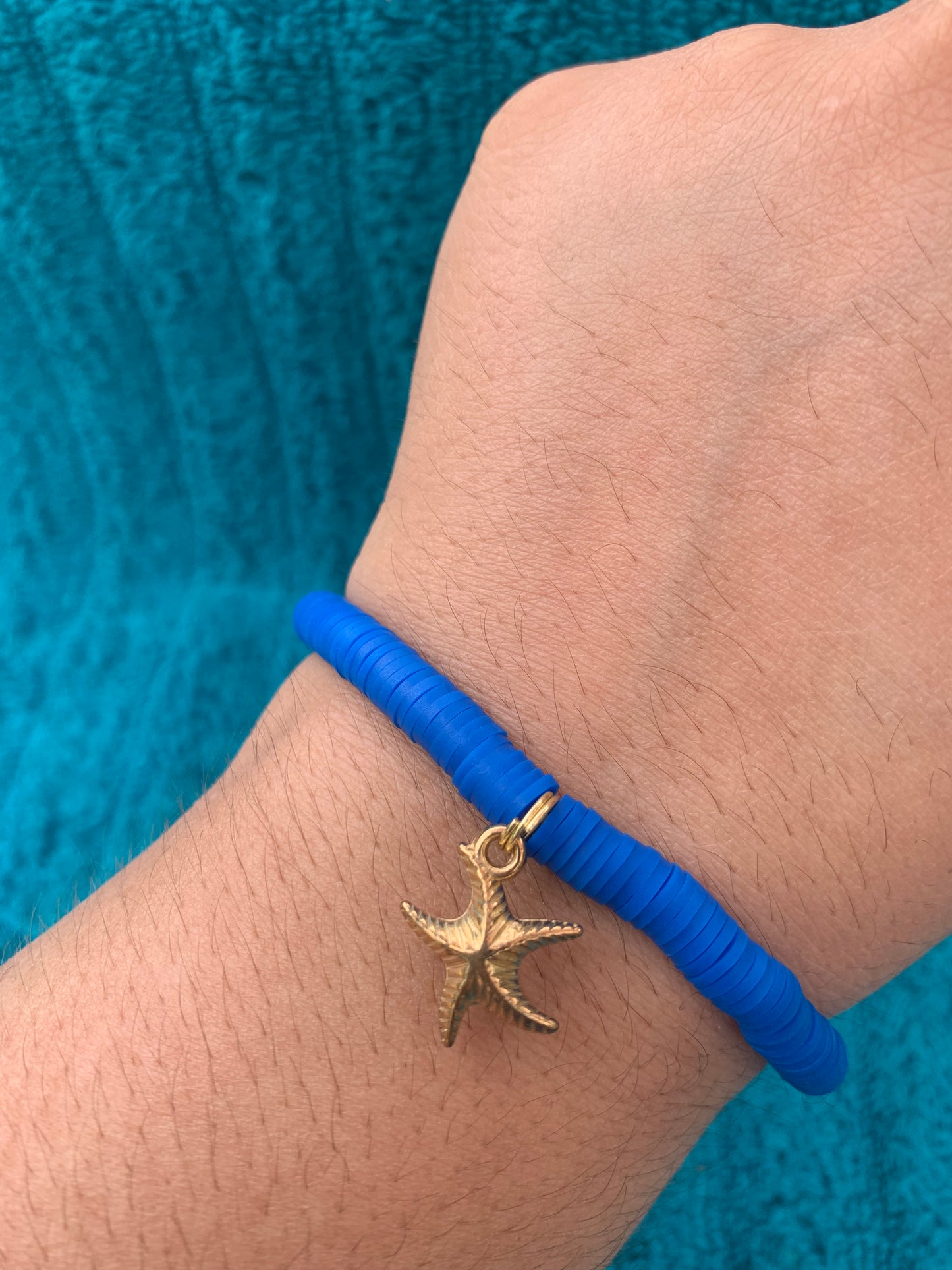 Gold Starfish Charm Heishi Bead Bracelet