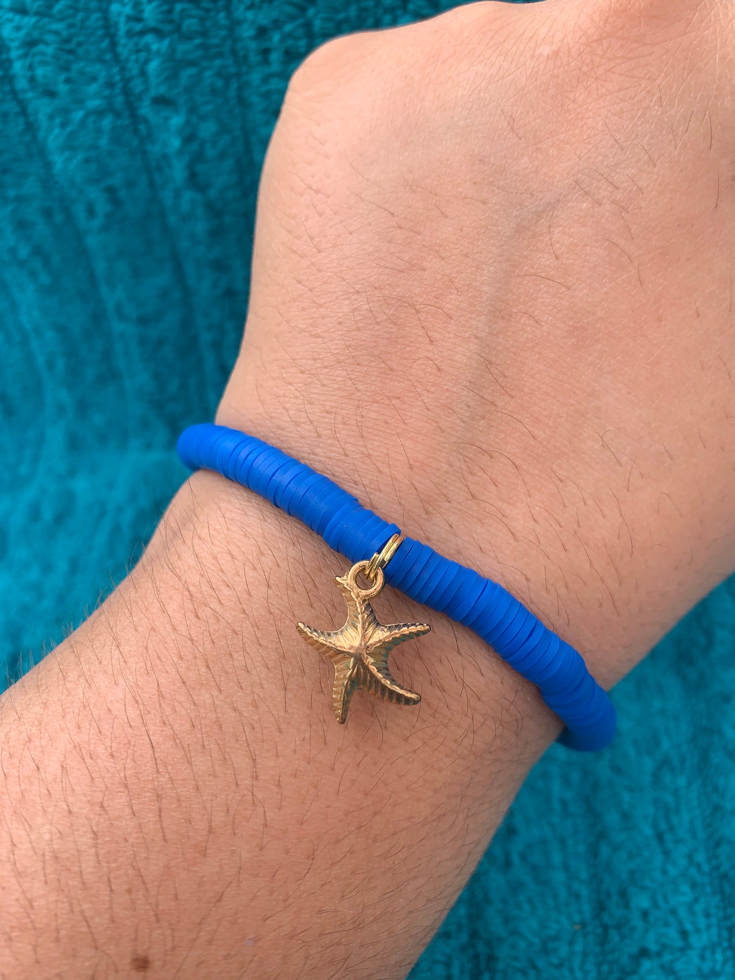 Gold Starfish Charm Heishi Bead Bracelet