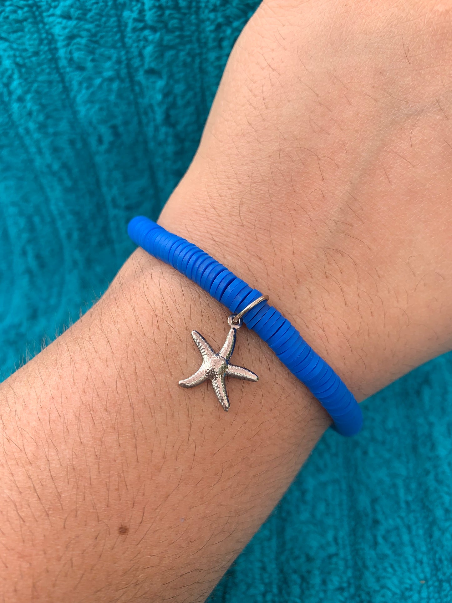 Silver Starfish Charm Heishi Bead Bracelet