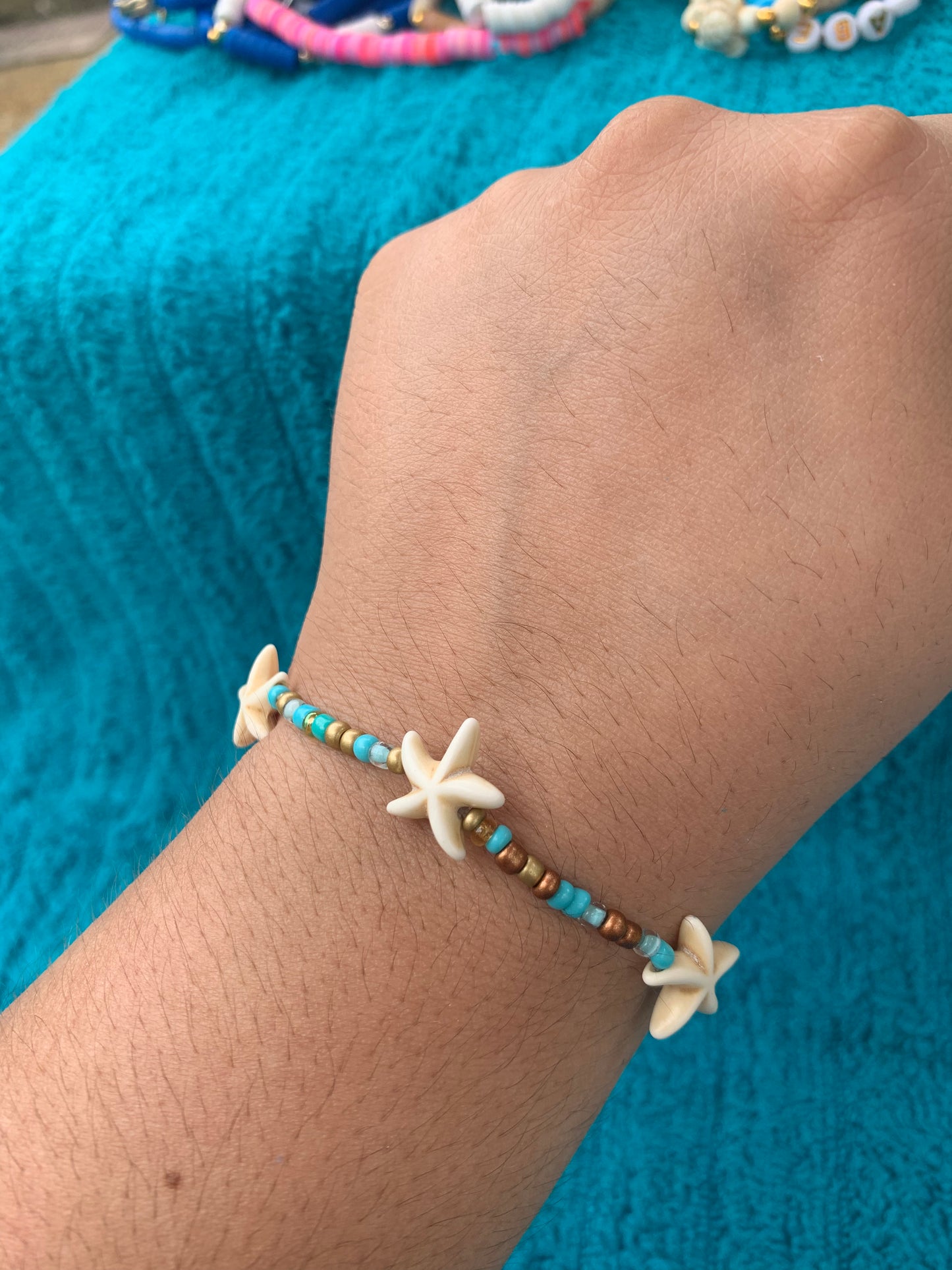 Multi Starfish Spacer Seed Bead Bracelet