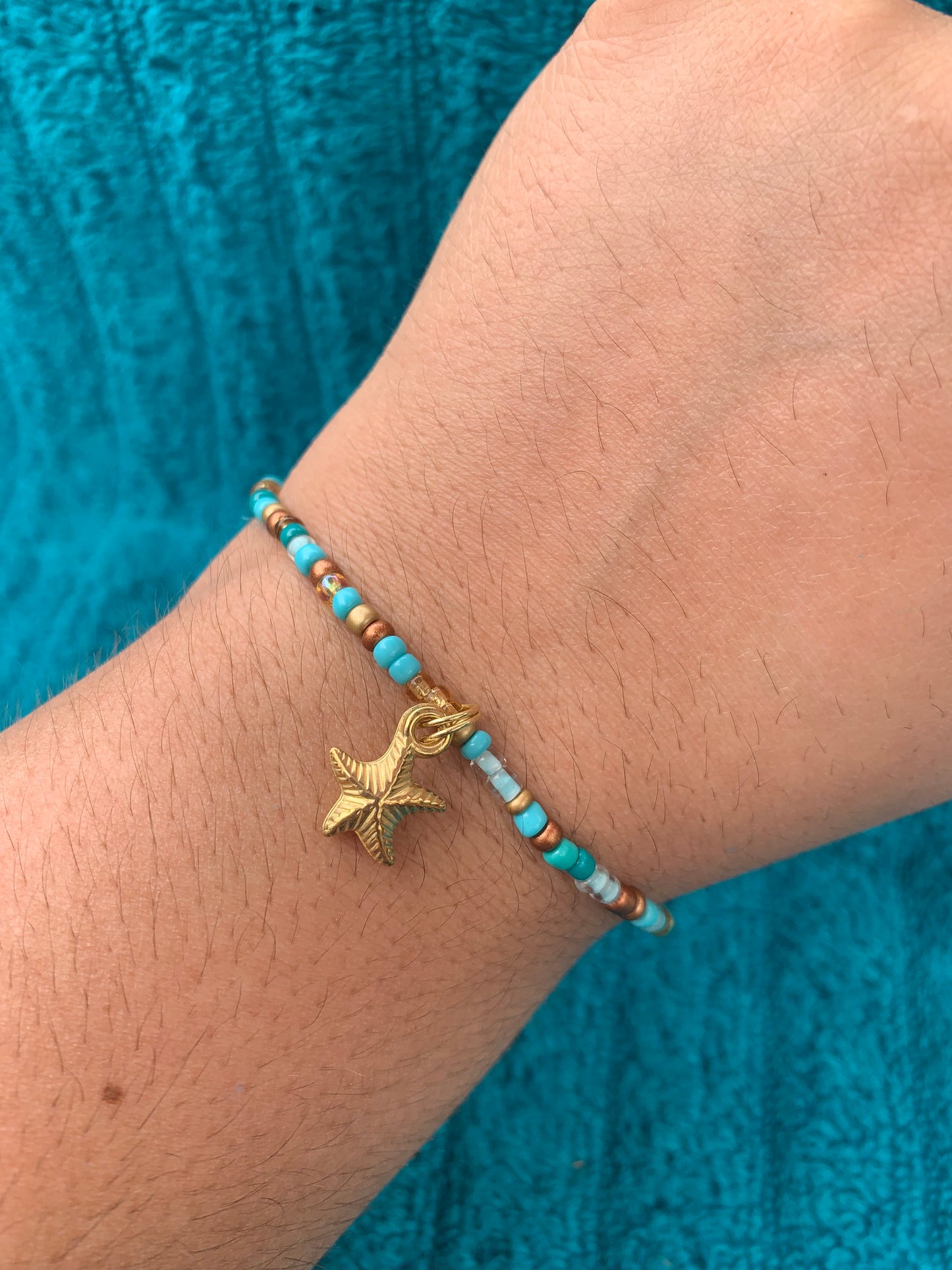 Gold Starfish Charm Seed Bead Bracelet