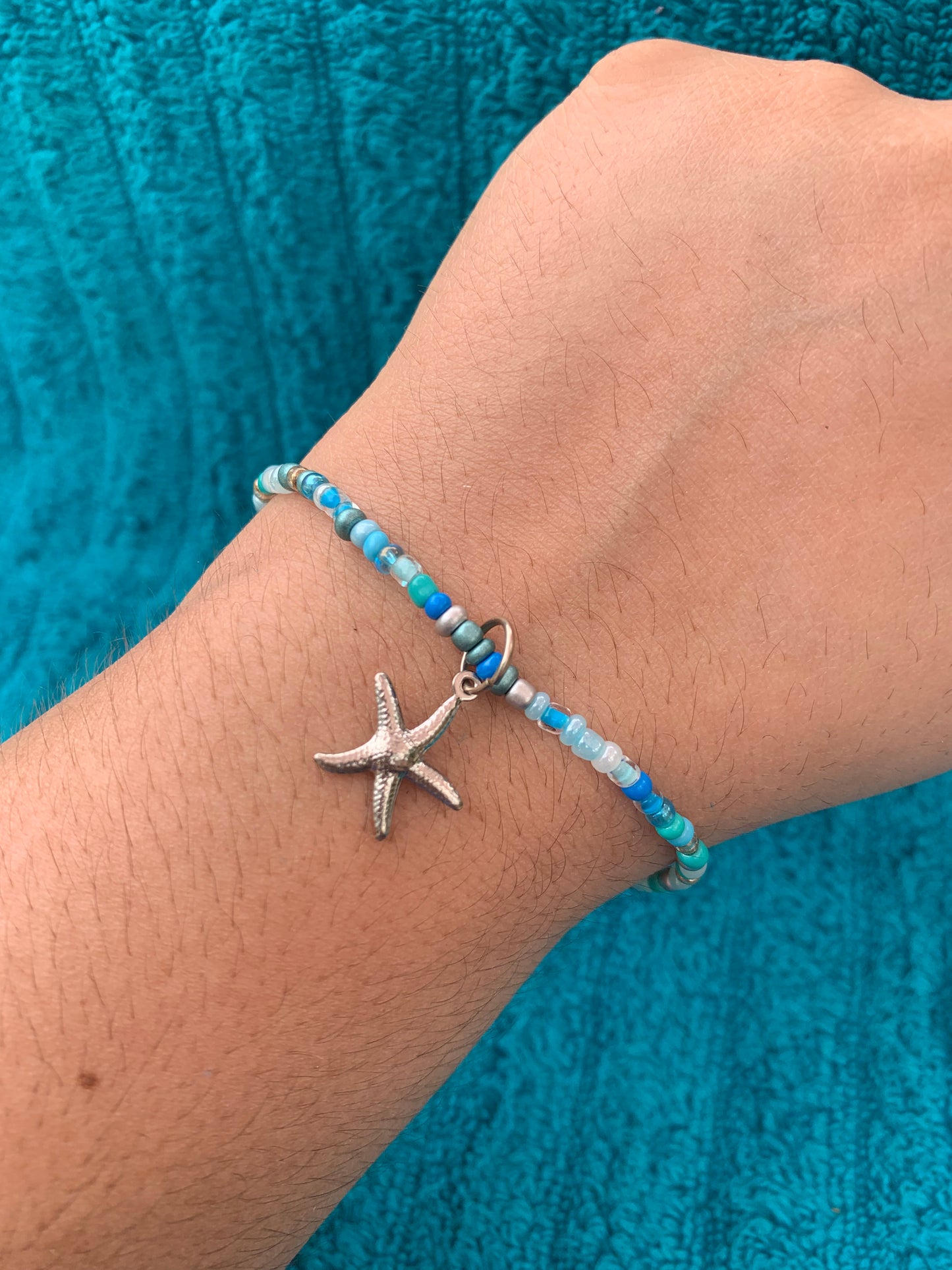 Silver Starfish Charm Seed Bead Bracelet