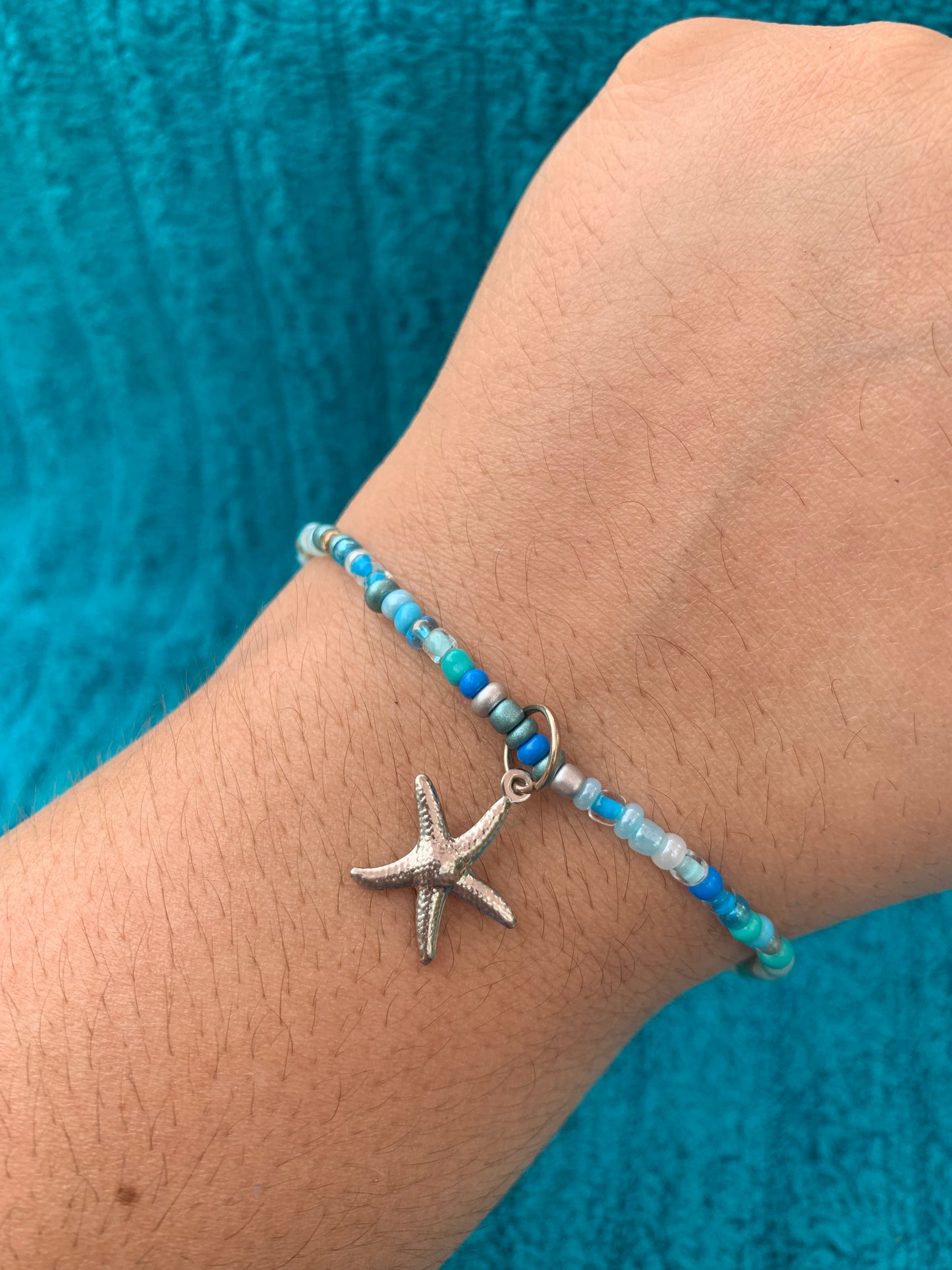 Silver Starfish Charm Seed Bead Bracelet