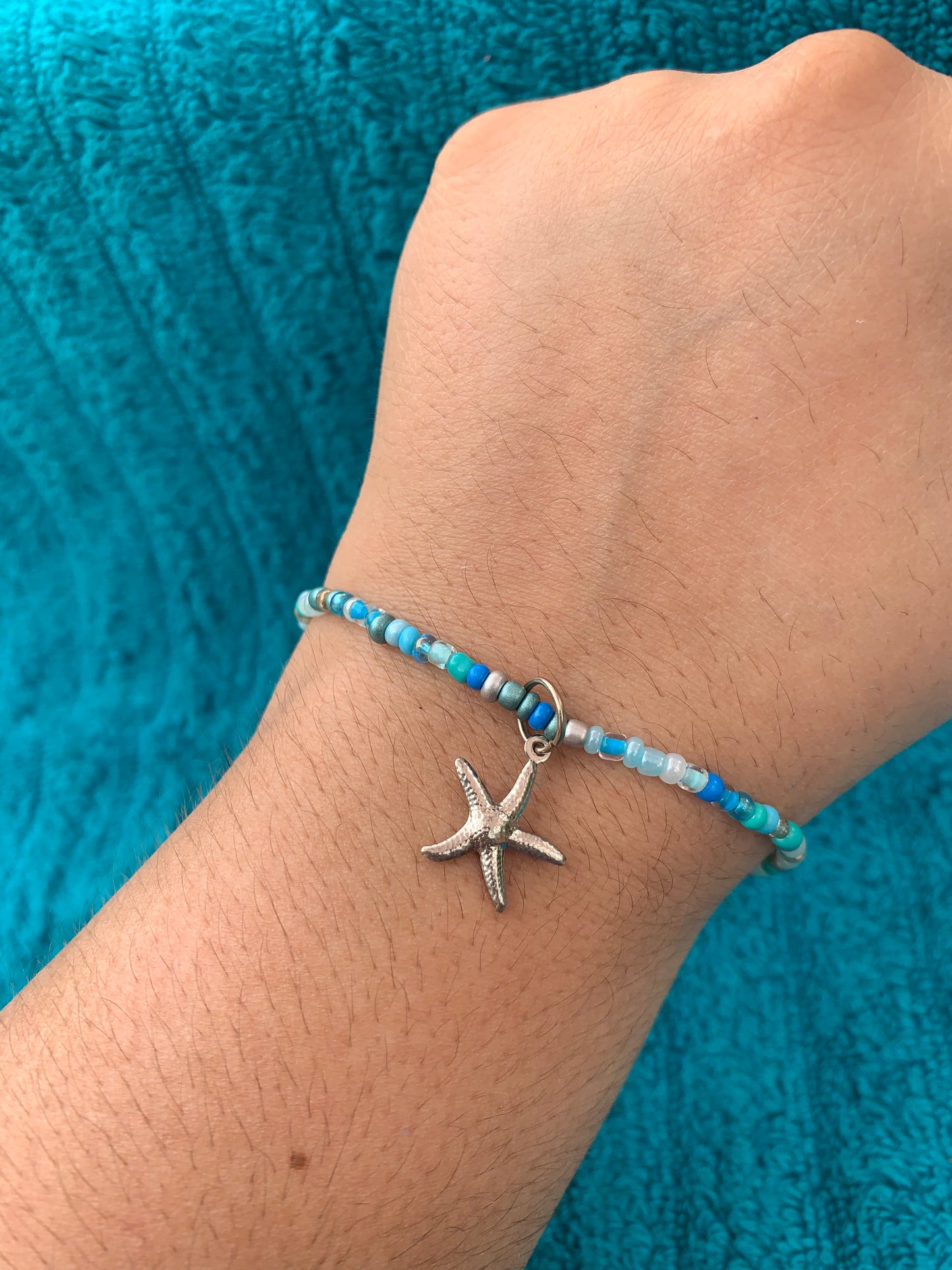 Silver Starfish Charm Seed Bead Bracelet