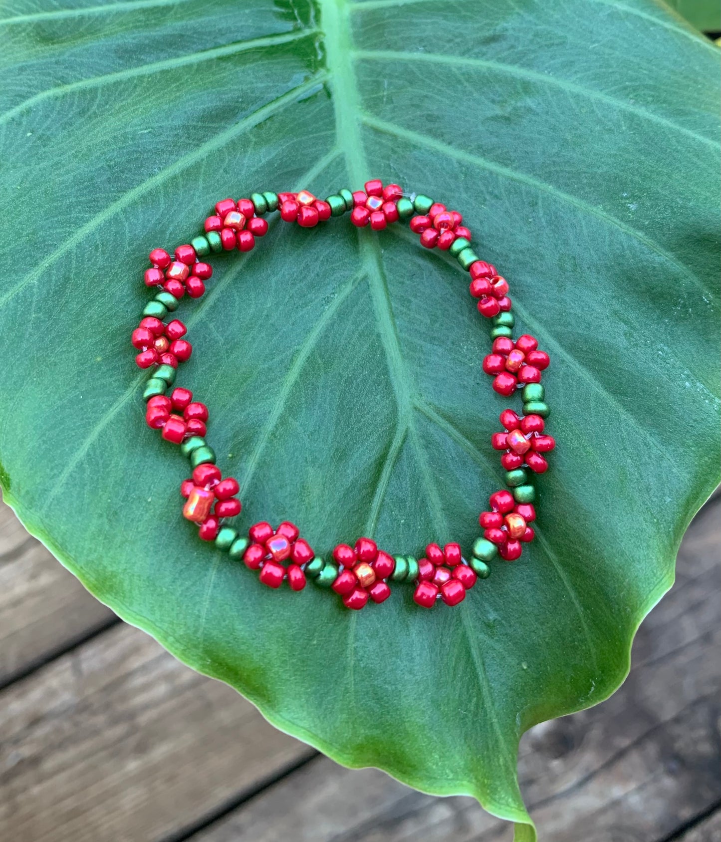 "Rose" Seed Bead Flower Bracelet