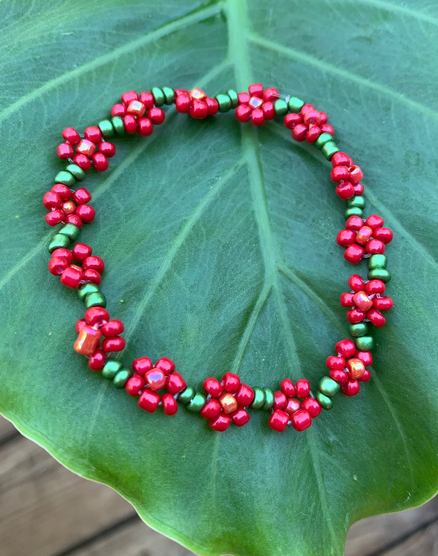 "Rose" Seed Bead Flower Bracelet